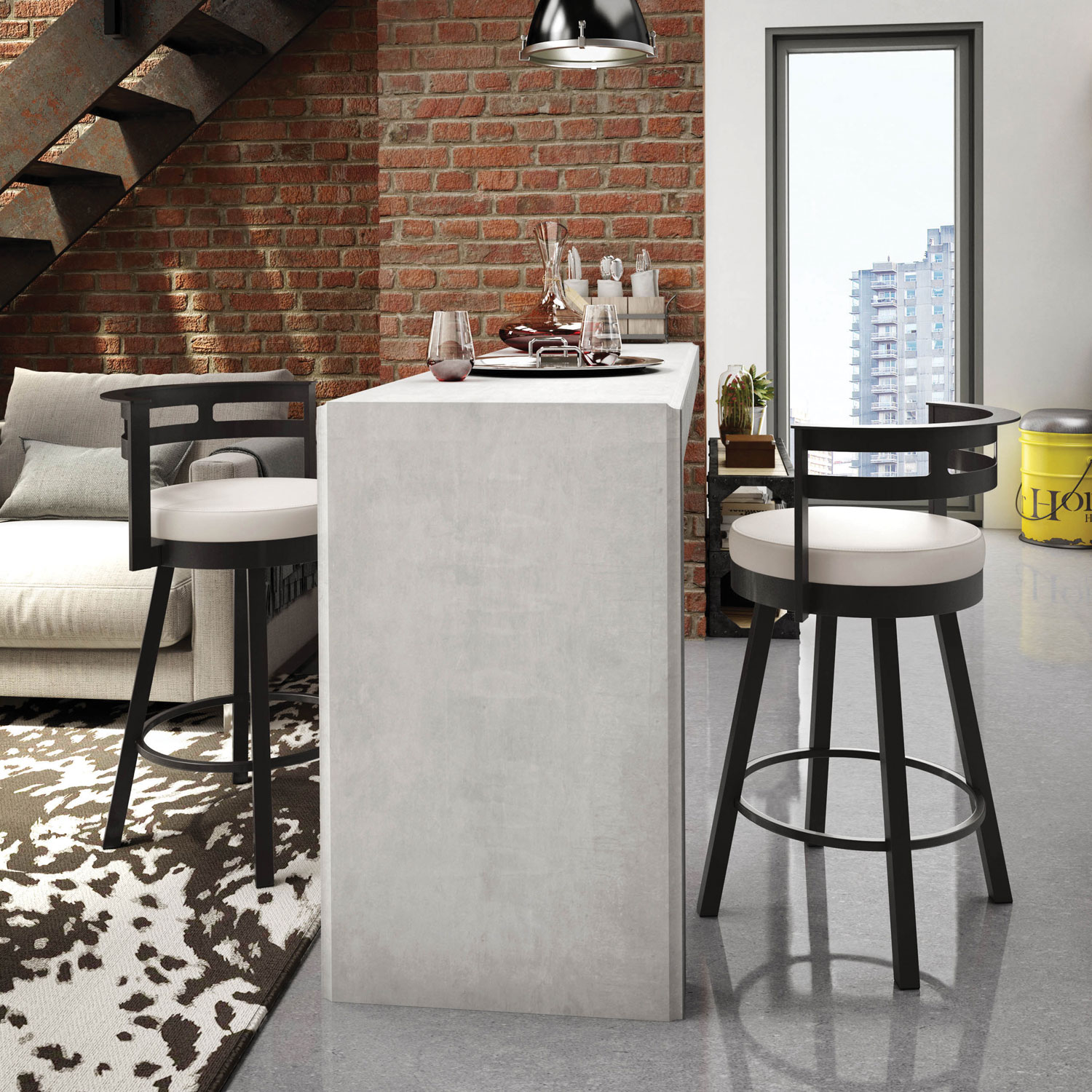 Render Modern Counter Height Barstool - Cobrizo/Oyster