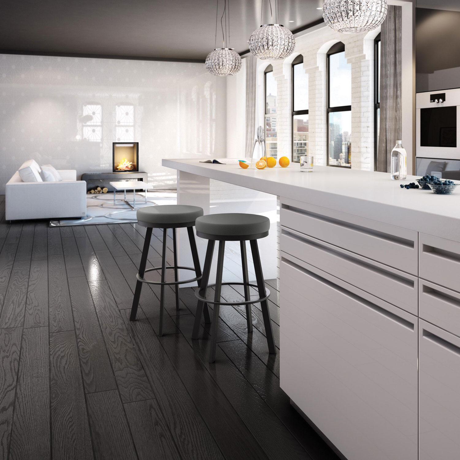 Swice Contemporary Bar Height Barstool - Black Coral/Cloud