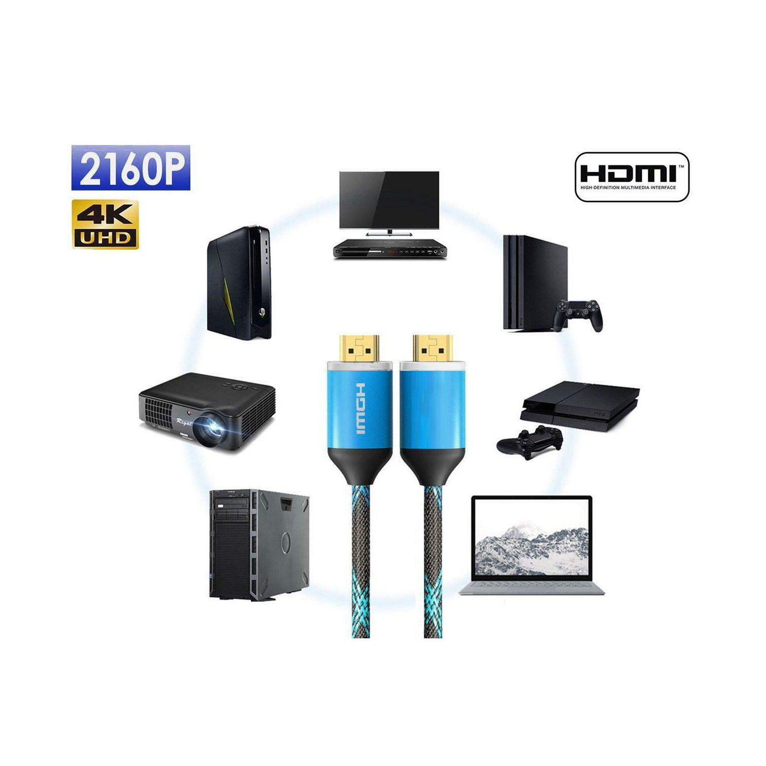 Konex Braided Black Blue Glowing Light 25 FOOT 25 FT HDMI Cable 4K 60HZ, 2160P, HDR 3D High Speed with Ethernet