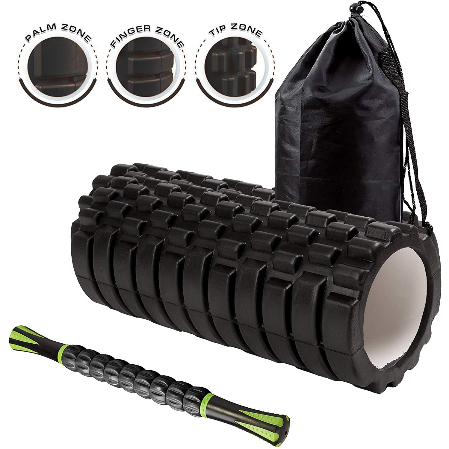 Kunova (TM) 13 Inch Deep Tissue Grid Yoga Fitness Massage Foam Roller with 18" Muscle Roller Stick Body Massage Sticks