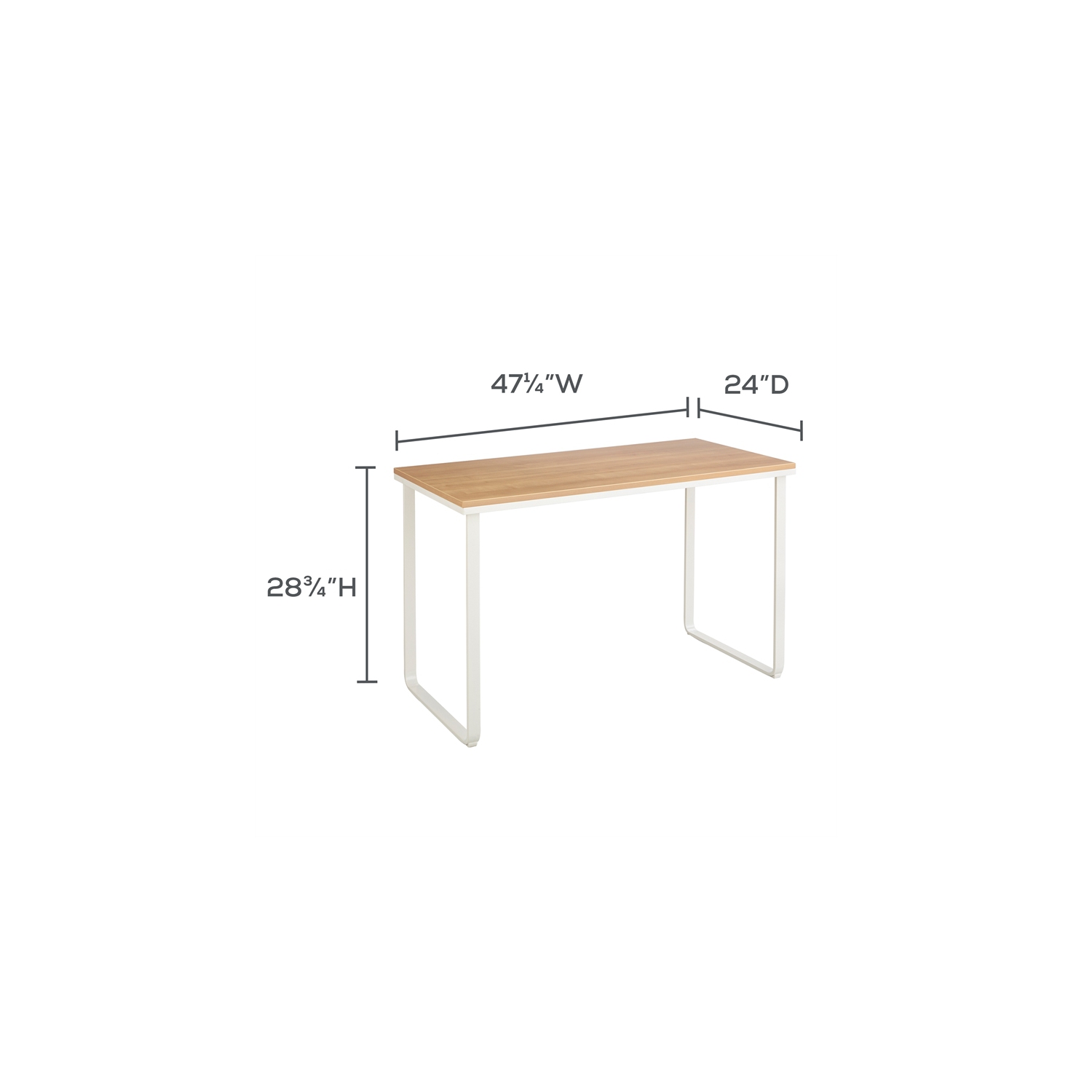 Bureau moderne en érable avec pattes en métal blanc en forme de U