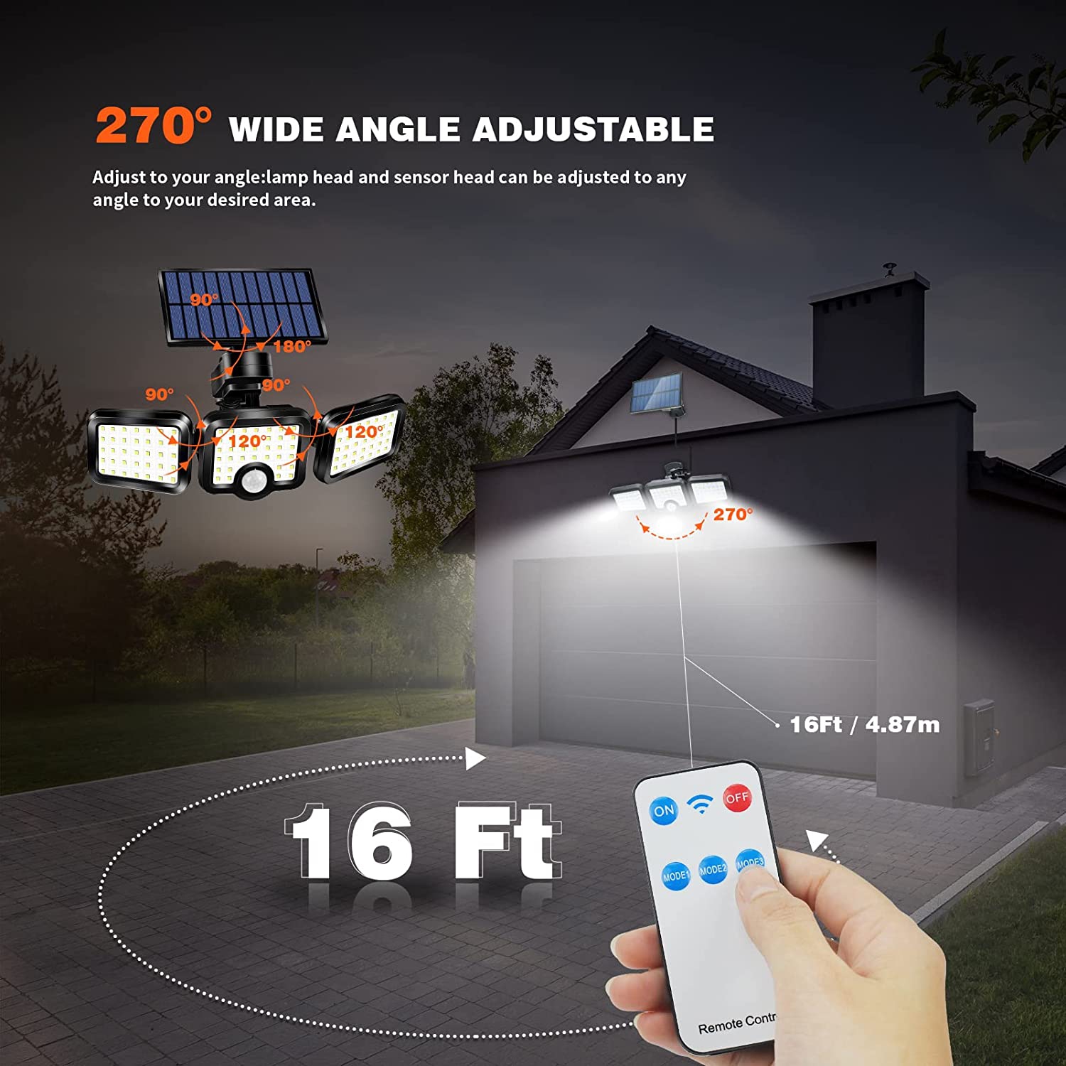 Lampe solaire POUR détecteur de mouvement d'extérieur Kunova 2pcs, lampe solaire de sécurité 2500 lm à 108 DEL panneau solaire séparé 3 têtes