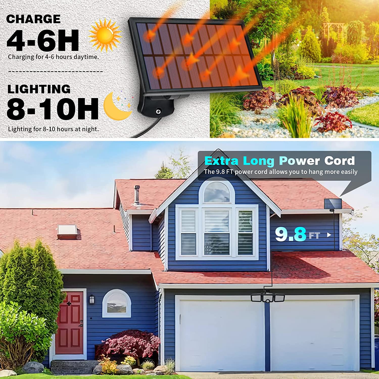 Lampe solaire POUR détecteur de mouvement d'extérieur Kunova 2pcs, lampe solaire de sécurité 2500 lm à 108 DEL panneau solaire séparé 3 têtes