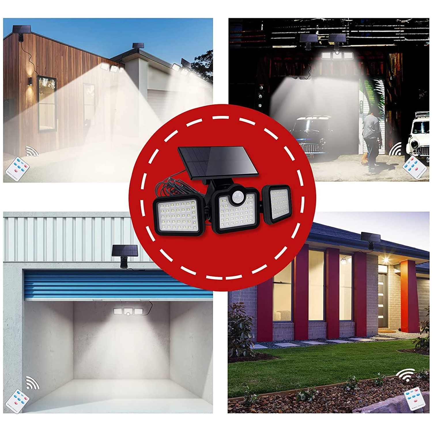 Lampe solaire POUR détecteur de mouvement d'extérieur Kunova 2pcs, lampe solaire de sécurité 2500 lm à 108 DEL panneau solaire séparé 3 têtes