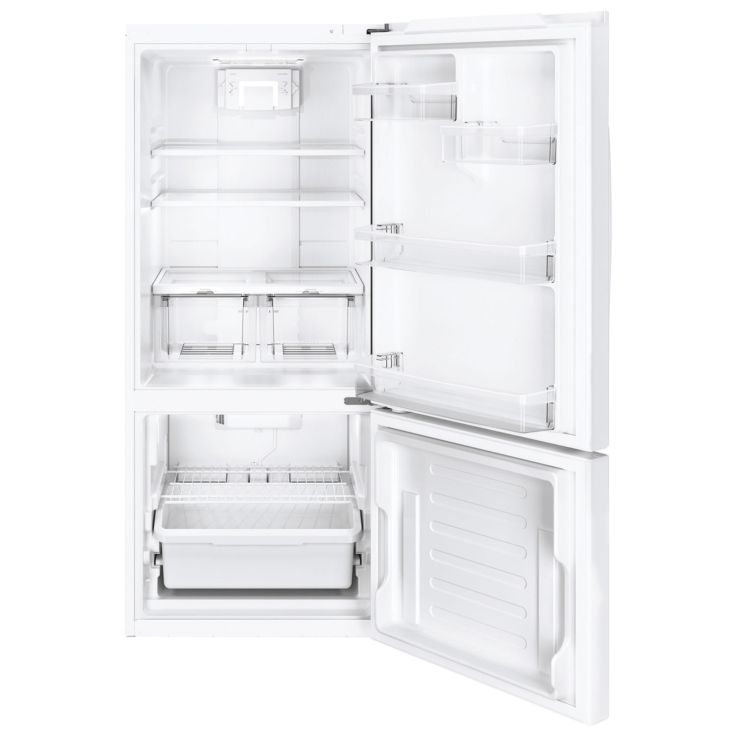 GE 30" 20.9 Cu. Ft. Bottom Mount Freezer Refrigerator with LED Lighting -White-Open Box - Perfect Condition