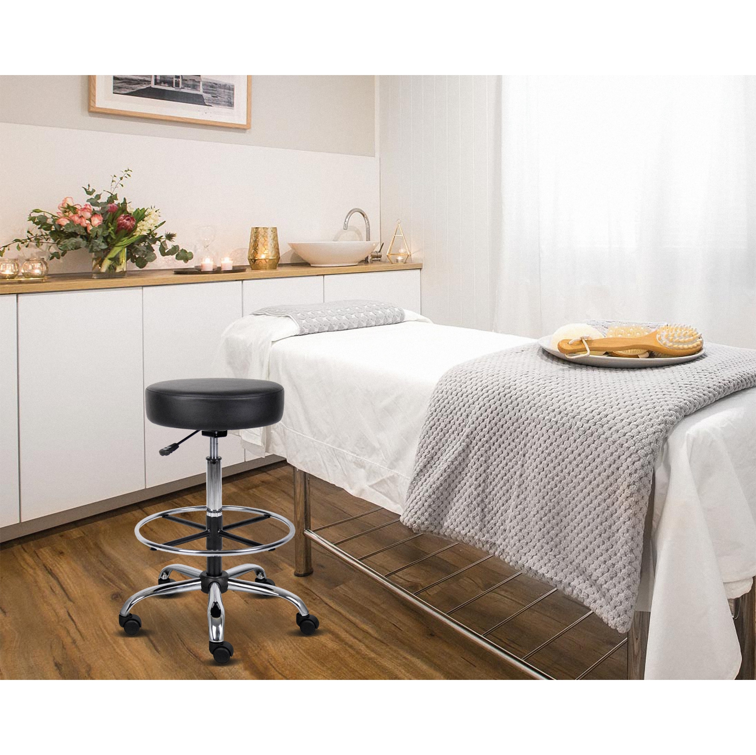 Nicer Furniture Caressoft Medical/Drafting Stool Black with Footring