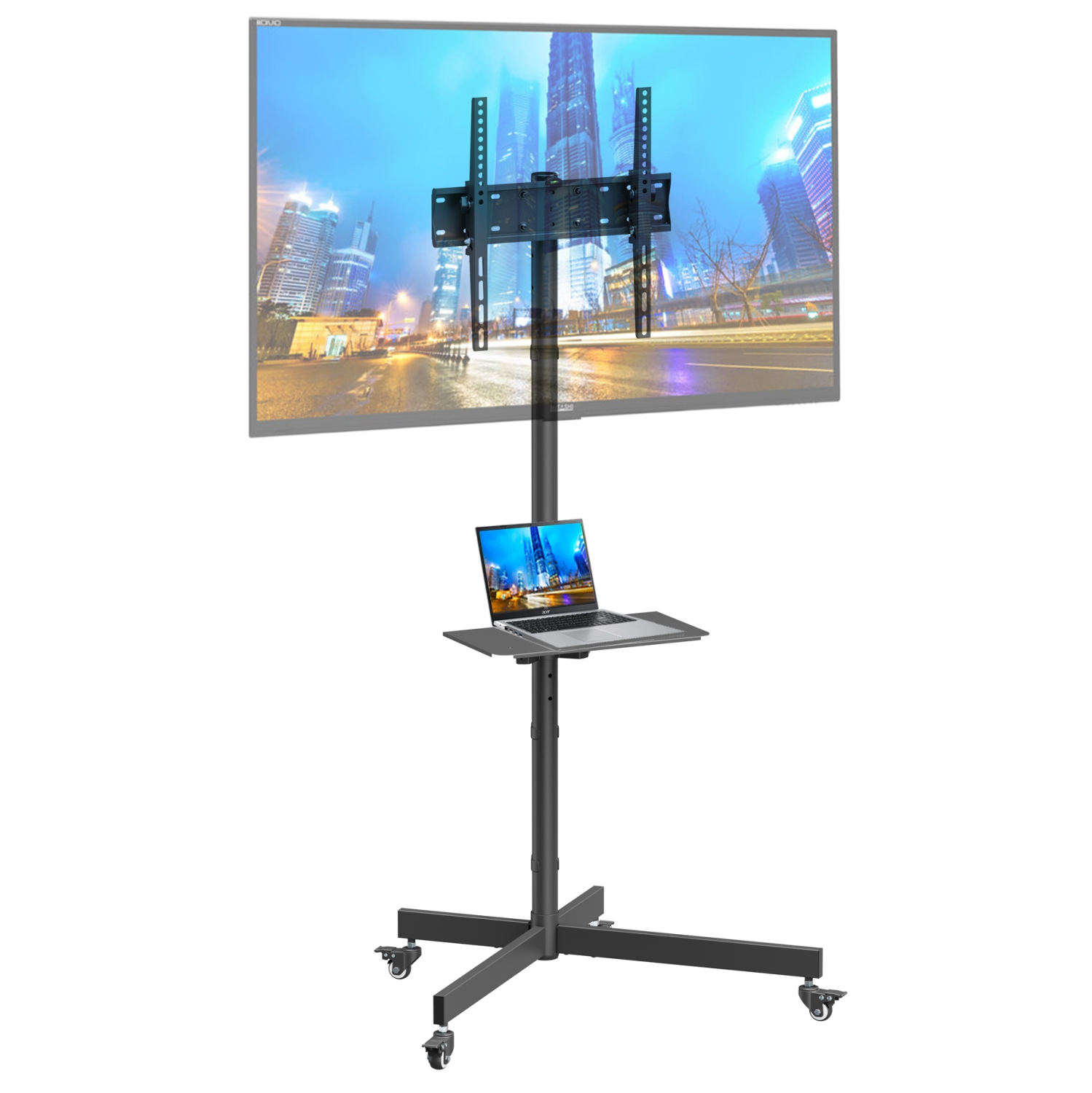 DURAMEX Universal Mobile TV Cart TV Stand with Mount for 32-55 inch LED, LCD, Plasma Curved Displays up to 77 lbs, VESA 400 X 400 MM, Max. Height 5FT 1.5M