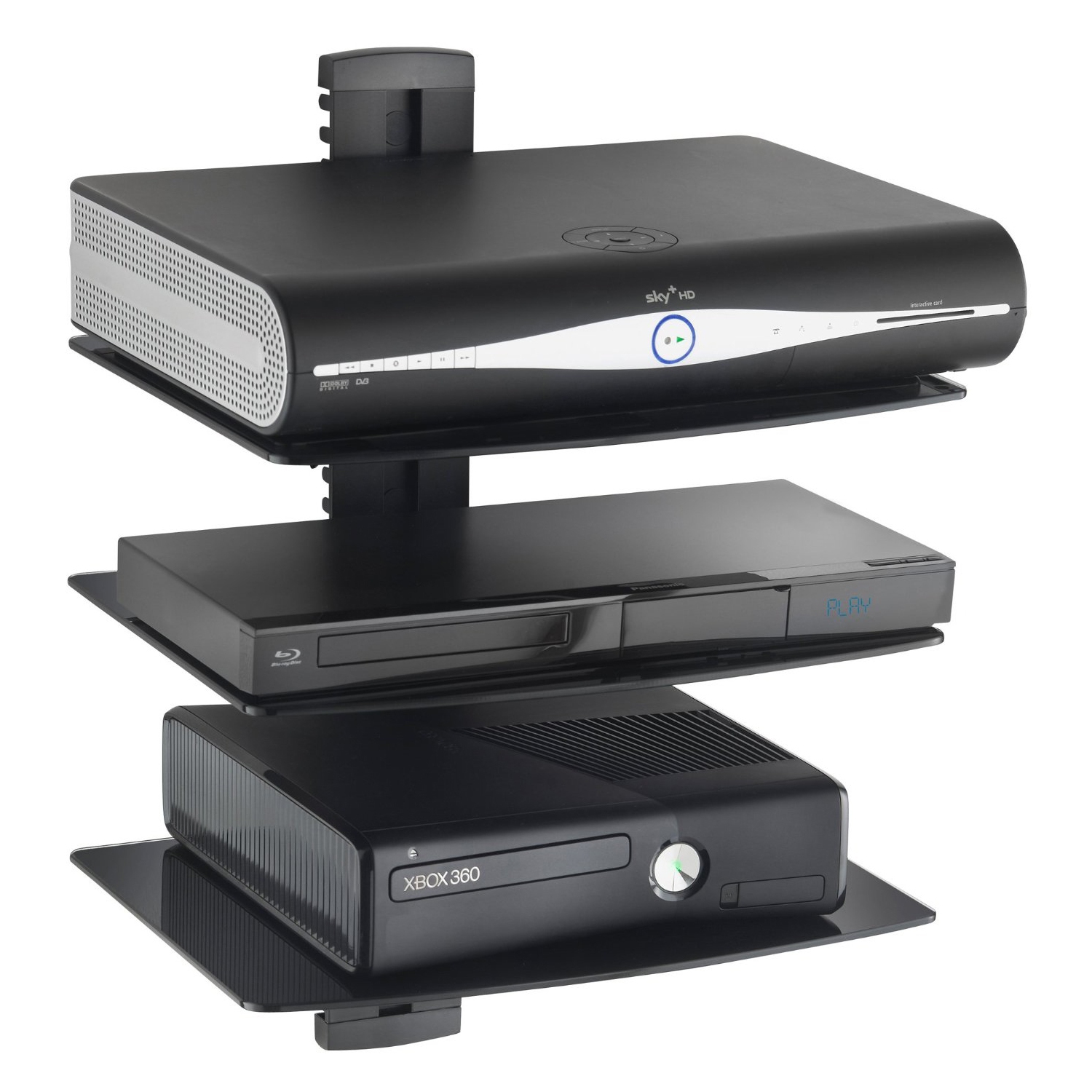 Duramex Wall Mount AV DVD Cable box, Game Console, Component Shelving System with 3 Adjustable Tempered Glass Shelves