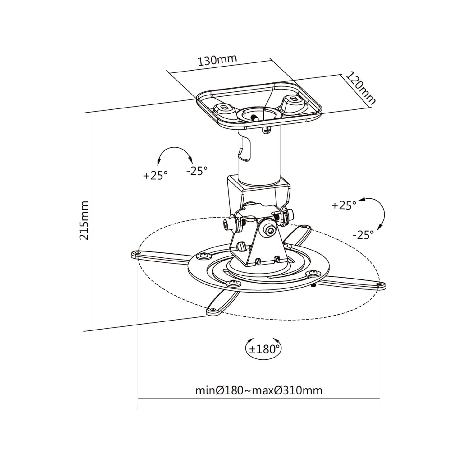 Duramex Projector Mount - Universal Ceiling Bracket LCD DLP Tilt 360° Swivel 25lbs Black