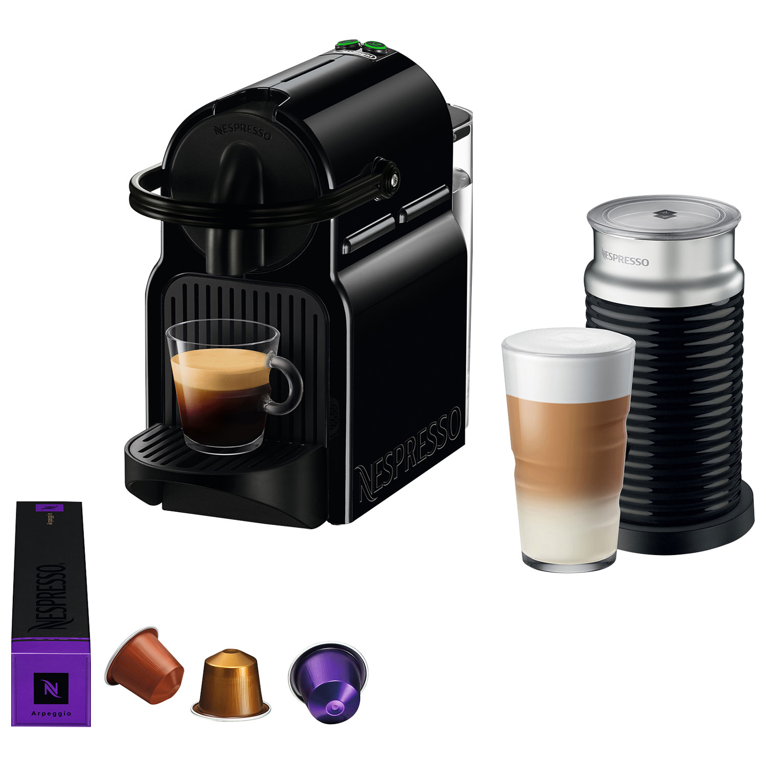 Machine à café et espresso Vertuo de Nespresso par De'Longhi avec mousseur  à lait Aeroccino, Noir 