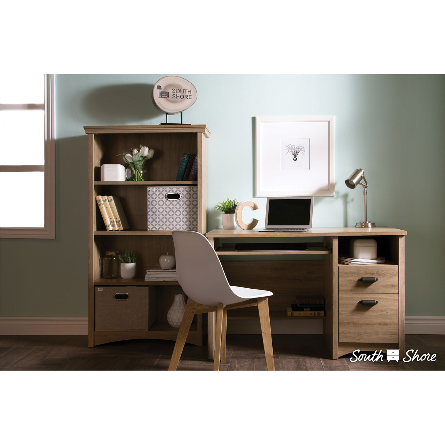 Bureau d'ordinateur à 2 tiroirs avec plateau pour clavier Gascony - Chêne rustique