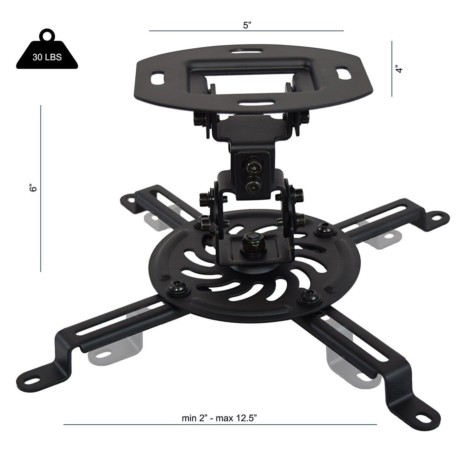Duramex Projector Mount - Universal Ceiling Bracket LCD DLP 15 Degree Tilt 360° Swivel 50lbs Black