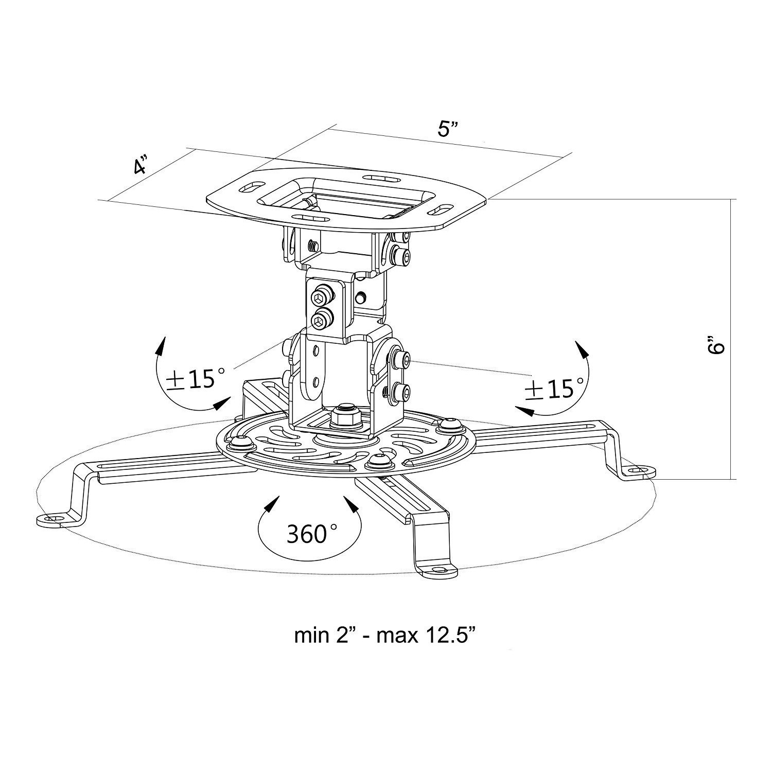 Duramex Projector Mount - Universal Ceiling Bracket LCD DLP 15 Degree Tilt 360° Swivel 50lbs Black