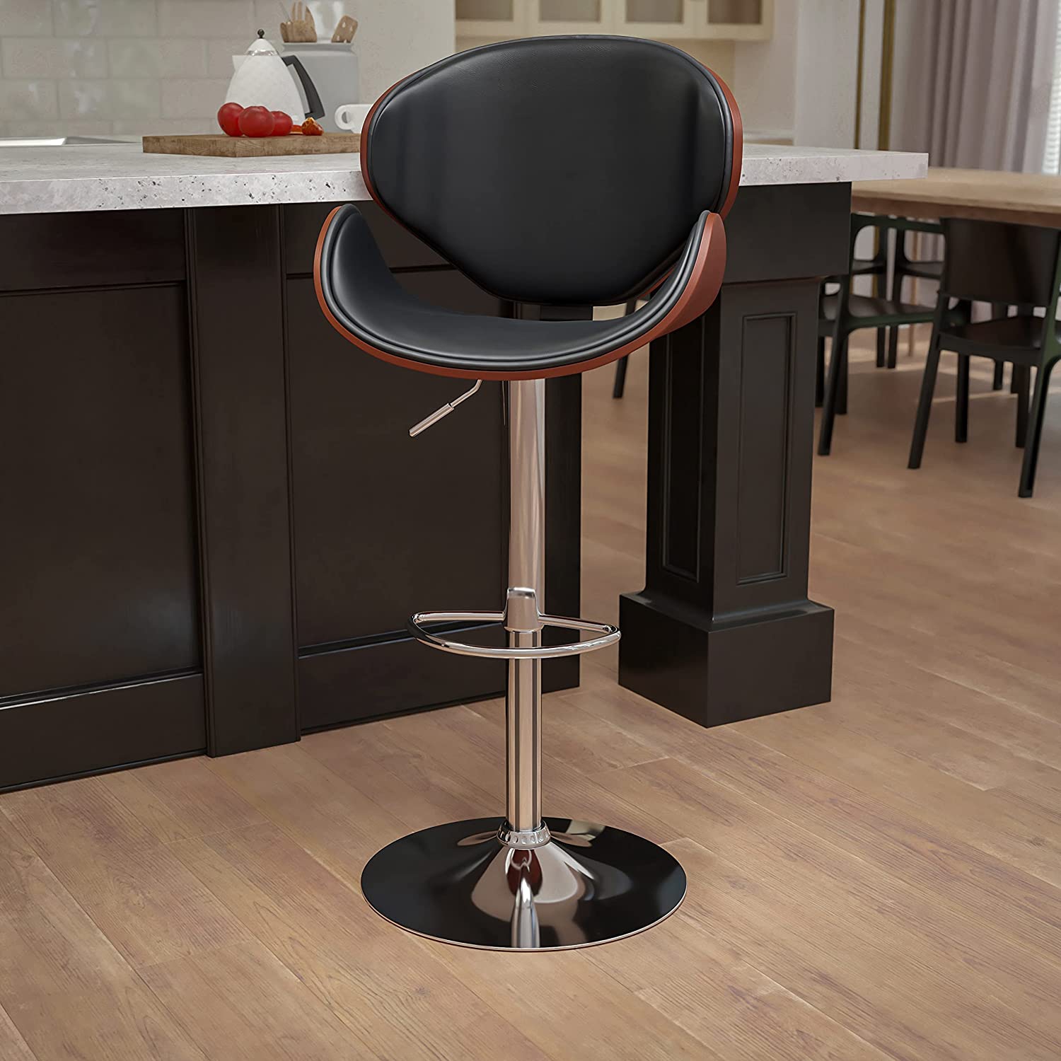 Open Box- Nicer Furniture Faux Leather Bentwood PU Bar Stool in Black - Set of 1