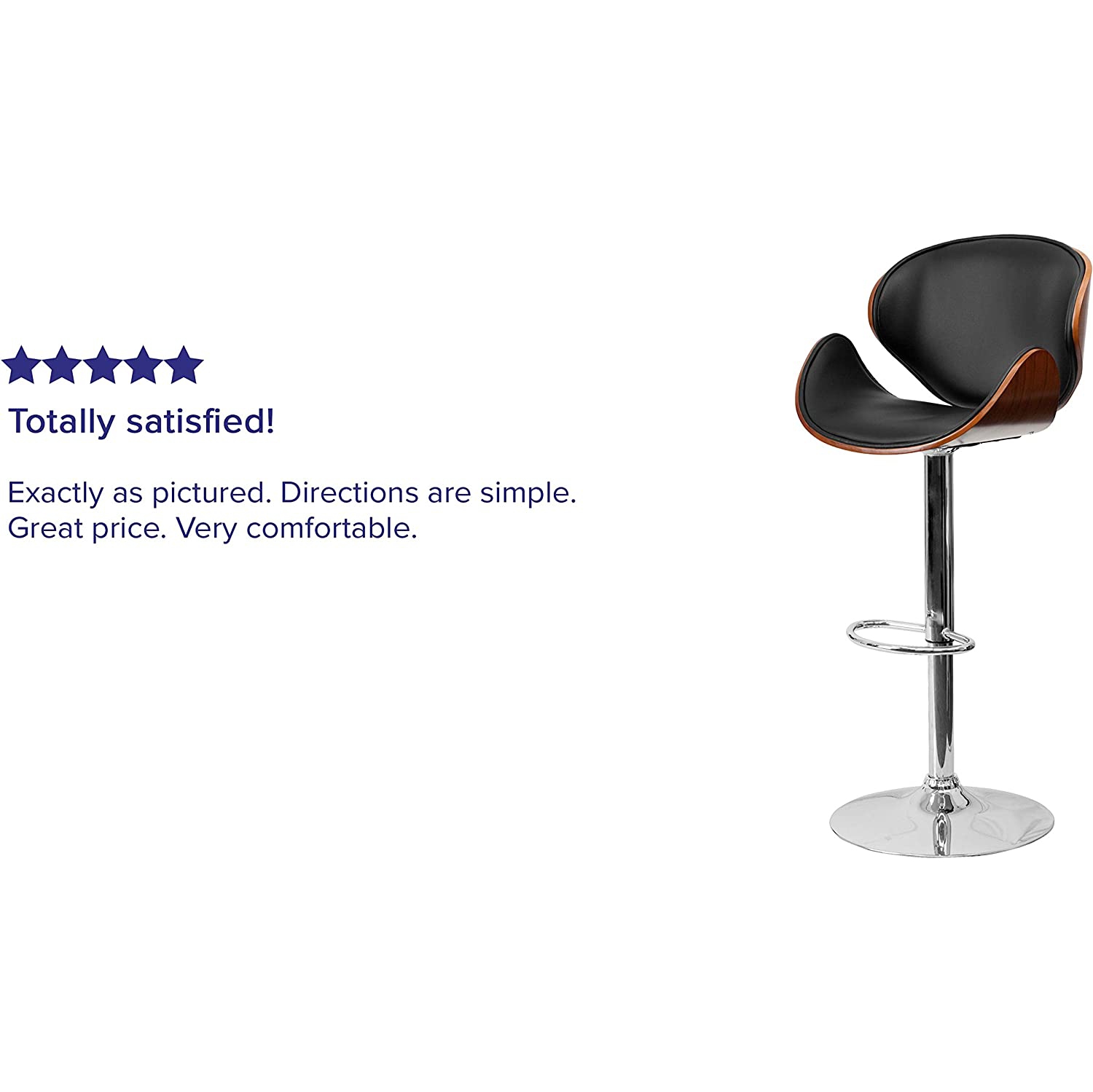 Open Box- Nicer Furniture Faux Leather Bentwood PU Bar Stool in Black - Set of 1