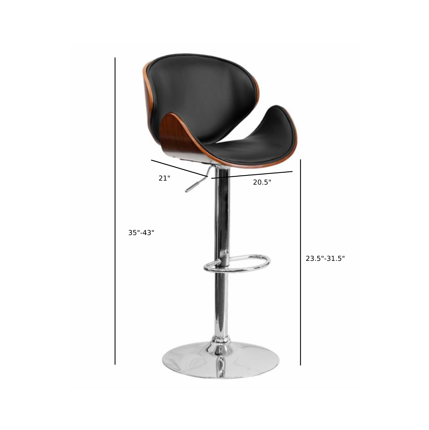 Open Box- Nicer Furniture Faux Leather Bentwood PU Bar Stool in Black - Set of 1