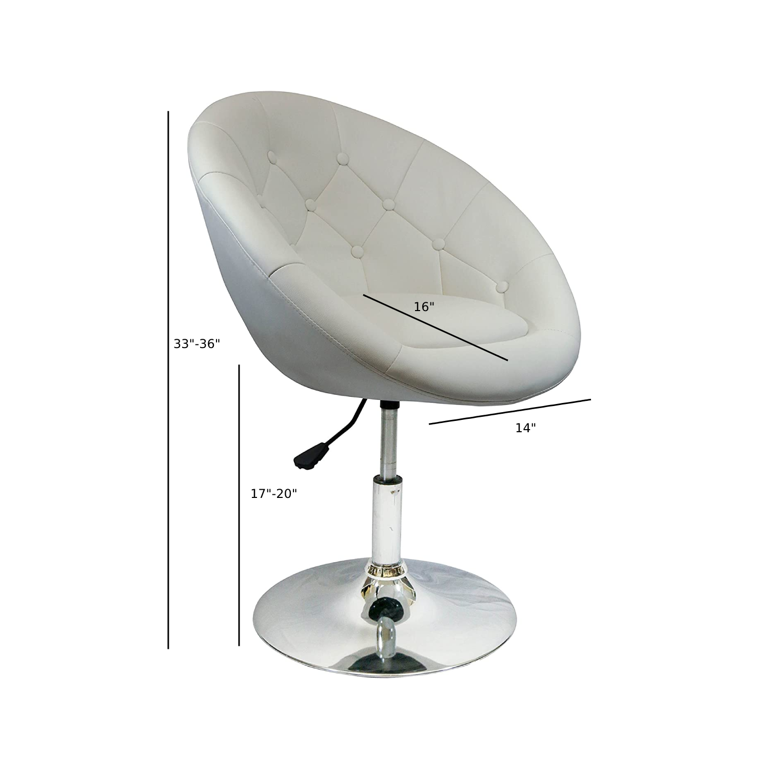 Nicer Furniture Rounded Faux Leather PU Height Adjustable Leisure Vanity Stool in White - Single Stool