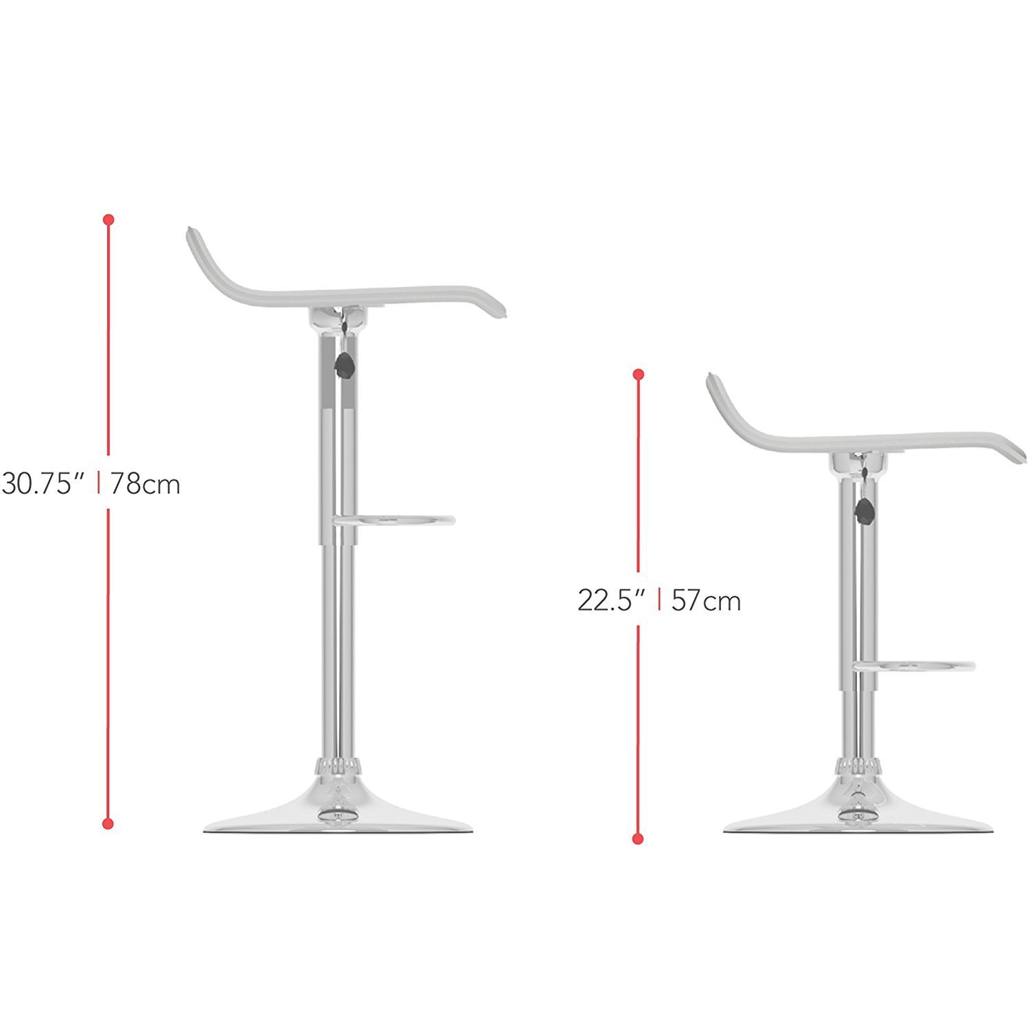 Meubles en cuir Faux Nicer Air Lift réglable Tabouret de bar en métal en blanc - Lot de 2