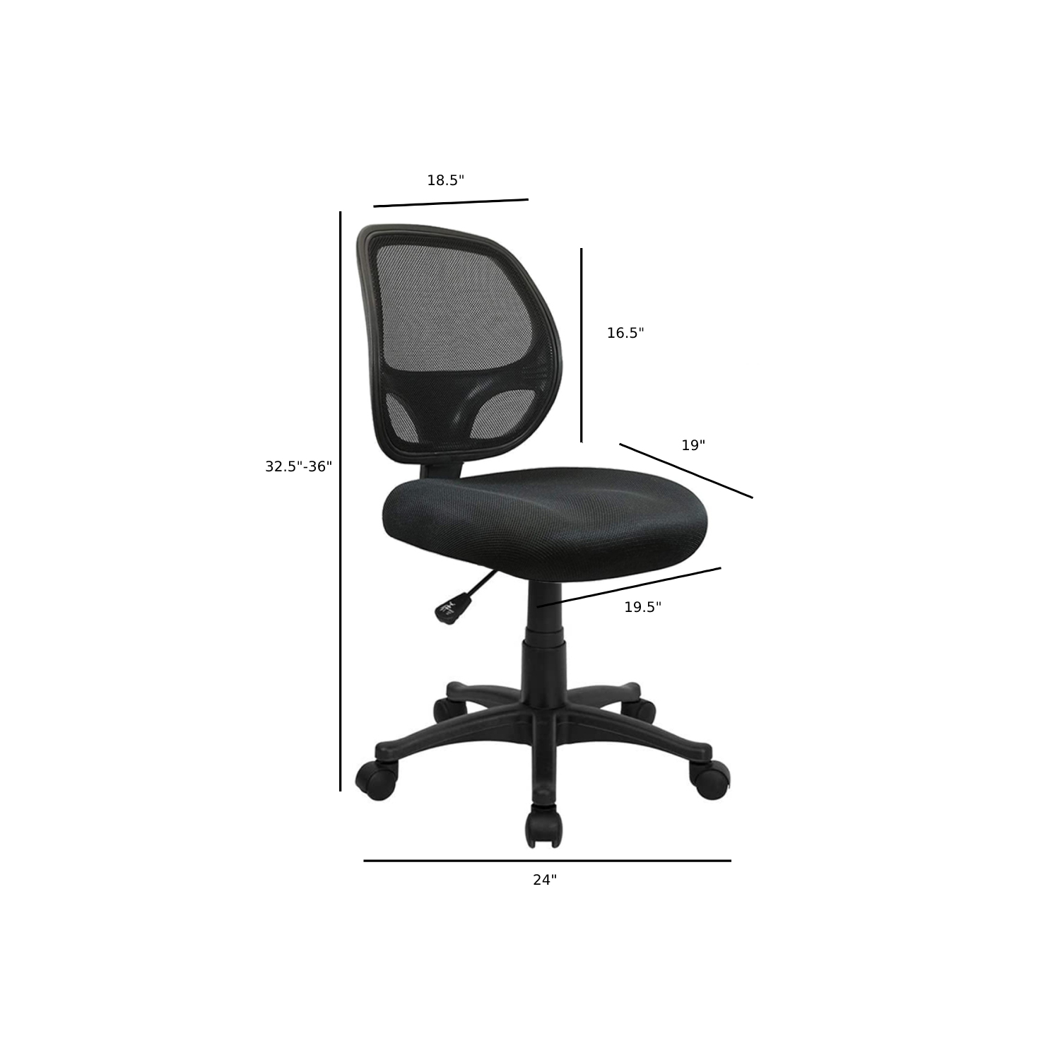 Nicer Furniture Mid-Back Black Mesh Computer Chair Task Desk Chair Ergonomic office Chair without Arms