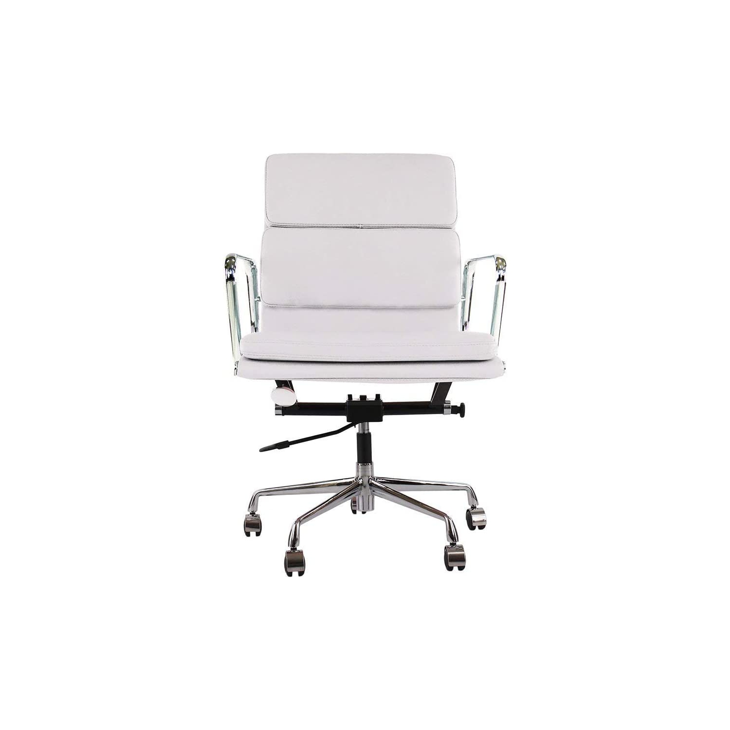 Nicer Furniture Low Back Soft Pad Executive Office Chair, Genuine Leather, White