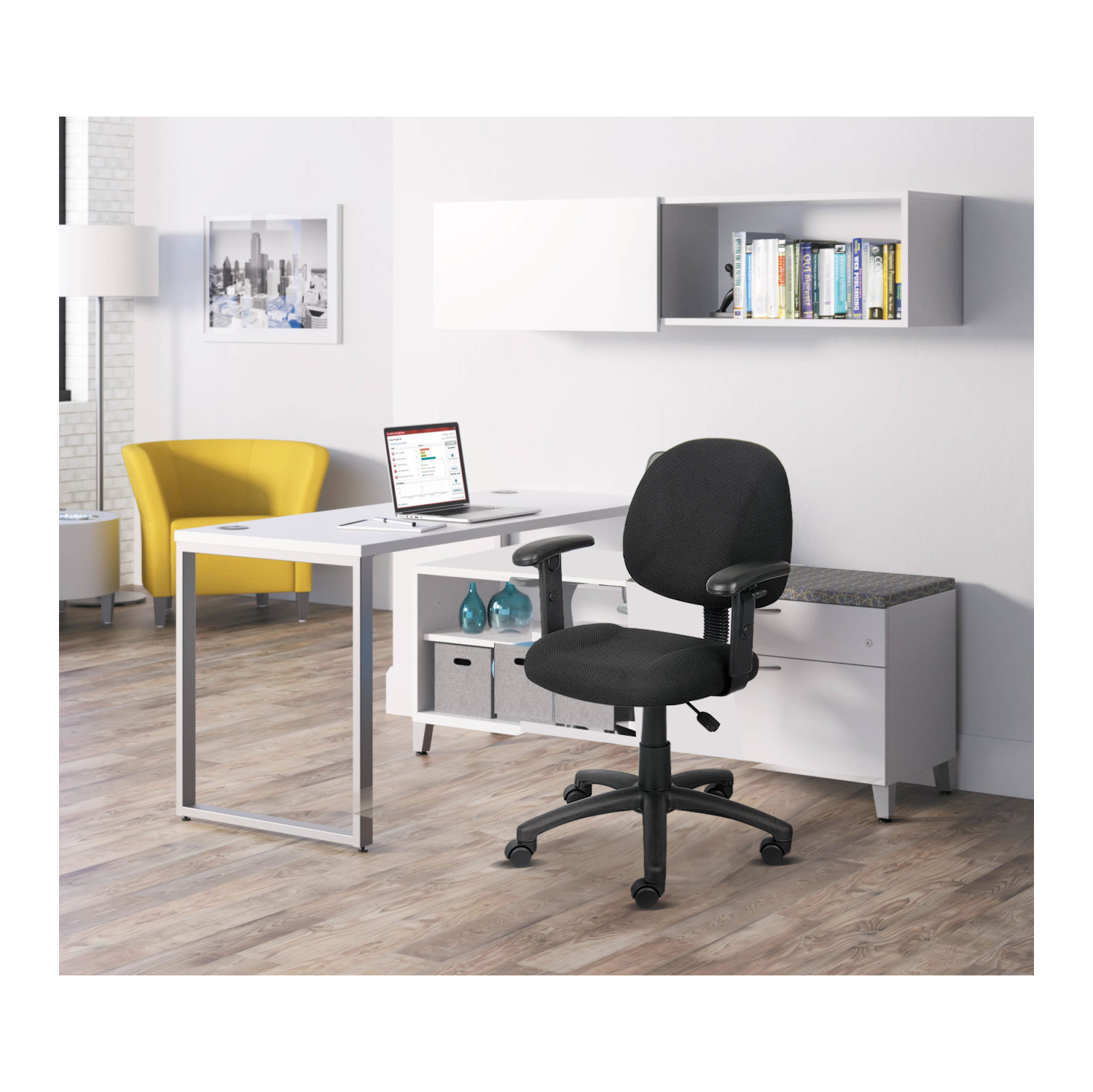 OCC Fabric Deluxe Posture Task Chair Black Computer Desk Chair Office Chair With Adjustable T Arms