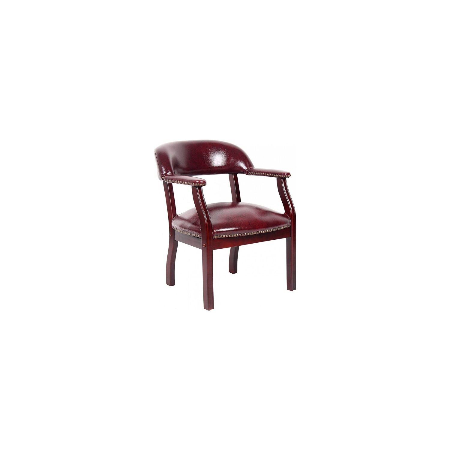 Traditional Captain's Chair In Burgundy Vinyl Leather Luxurious Conference Guest Chair Letherette Side Chair Wooden Frame