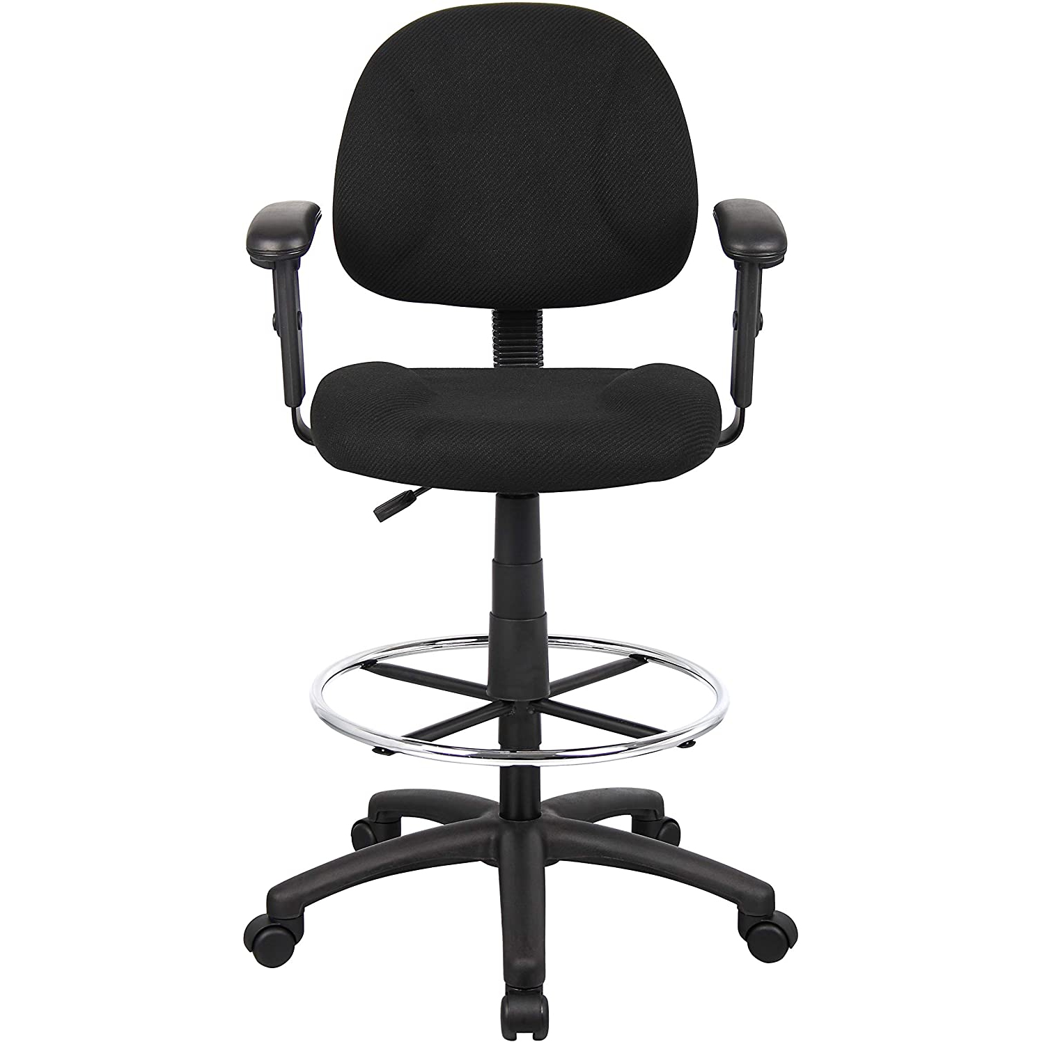 OCC Drafting Stool with Foot Ring and Adjustable Arms in Black Fabric Drafting Chair