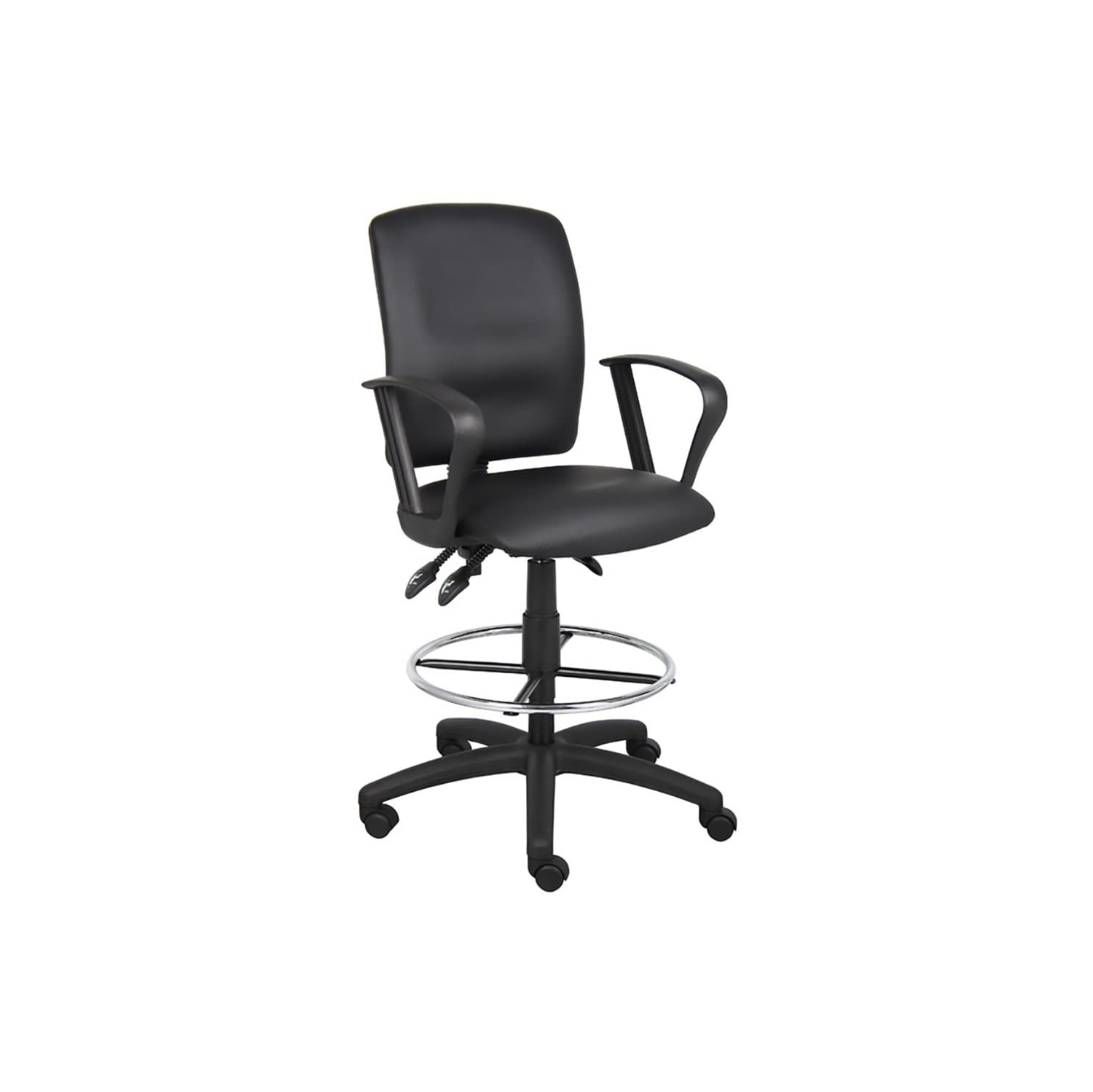 Nicer Interior Multi-function Leather Drafting Chair with loop arms, Ergonomic Drafting Stool - Black Leatherette Draft Chair