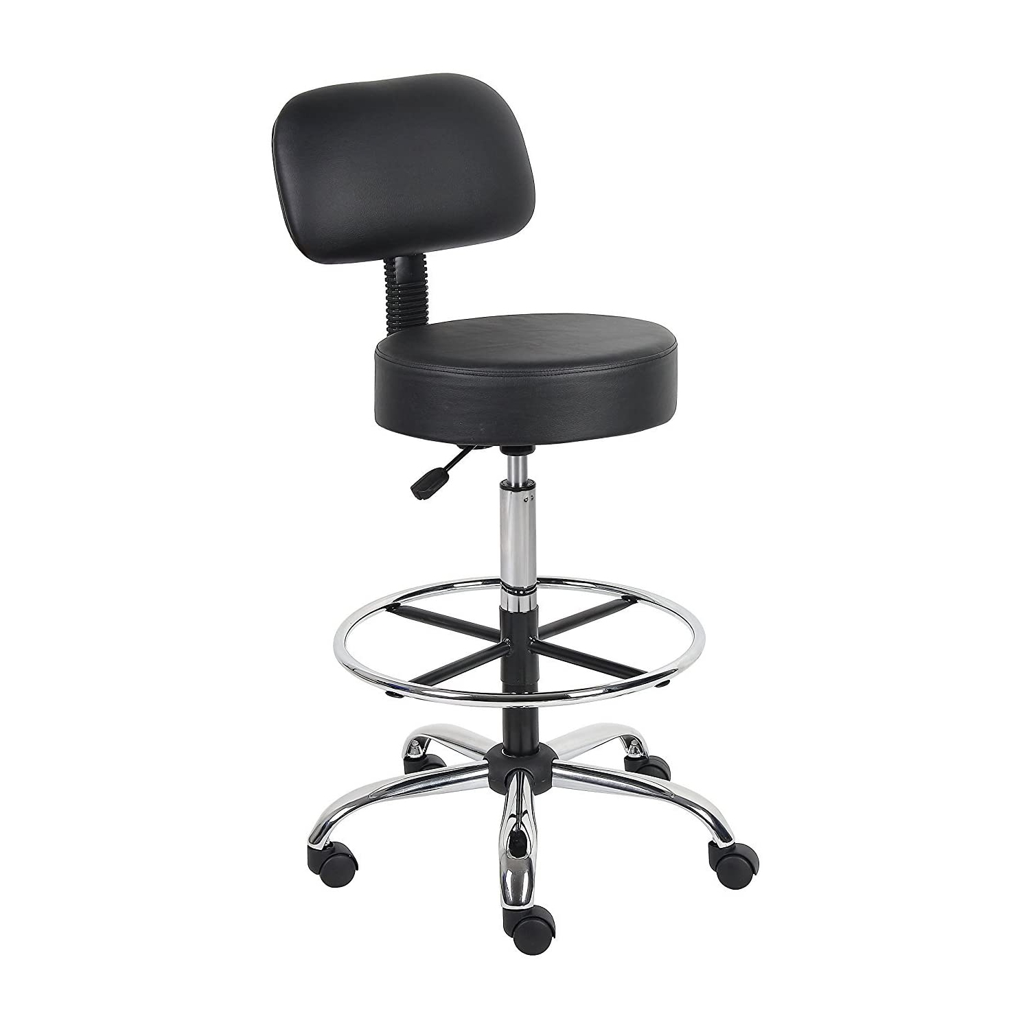 Caressoft Medical/Drafting Stool with Back Cushion Black
