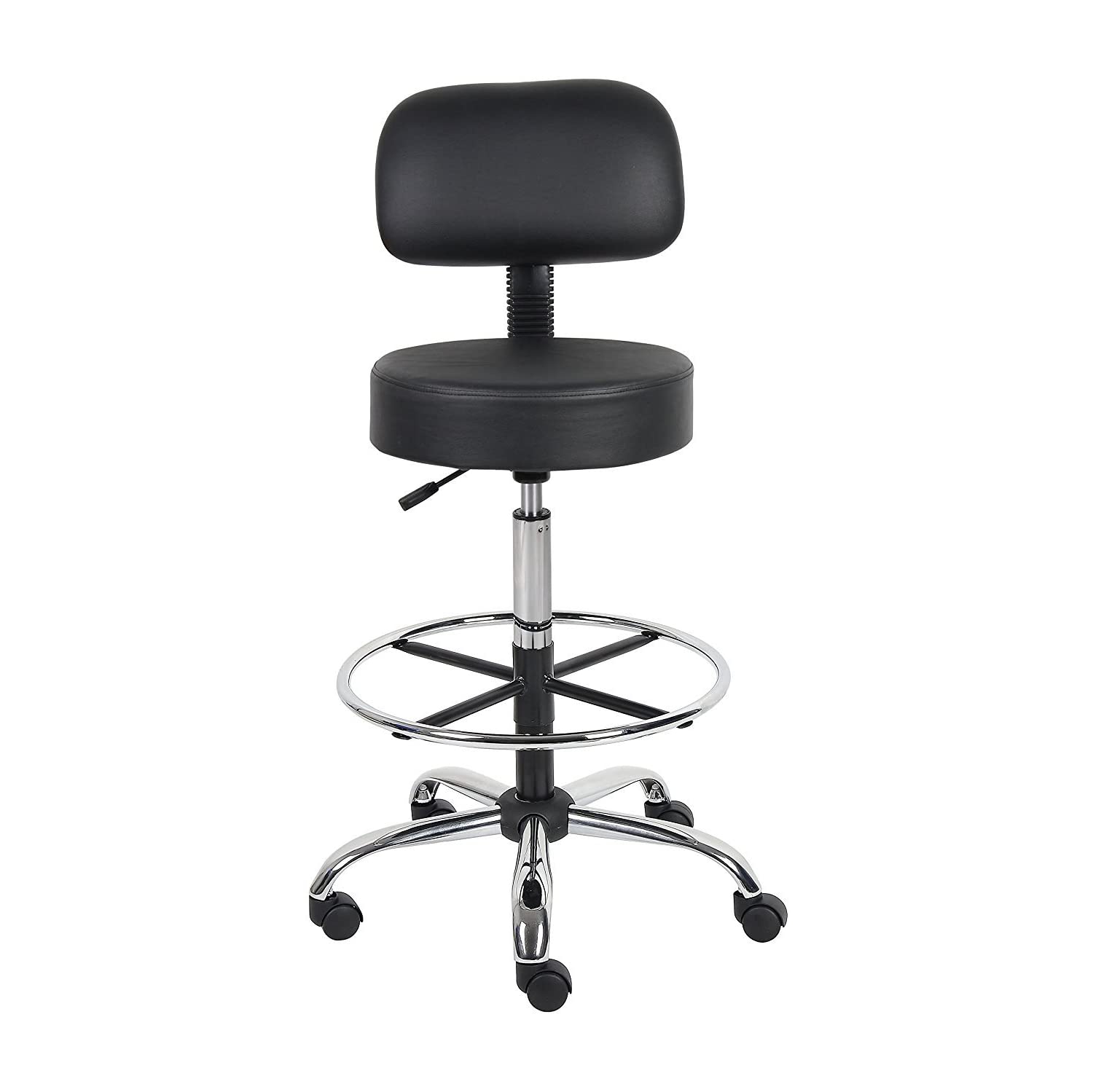 Caressoft Medical/Drafting Stool with Back Cushion Black