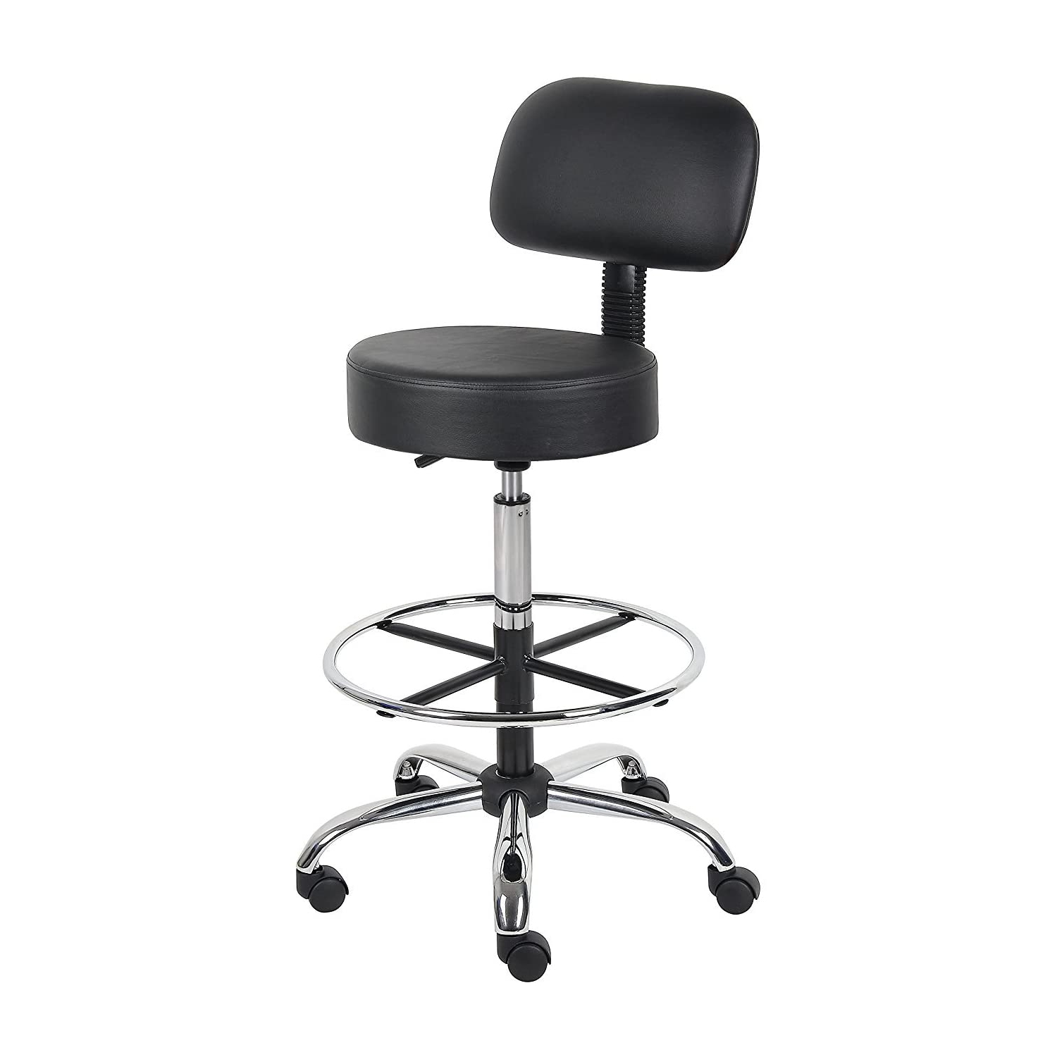 Caressoft Medical/Drafting Stool with Back Cushion Black