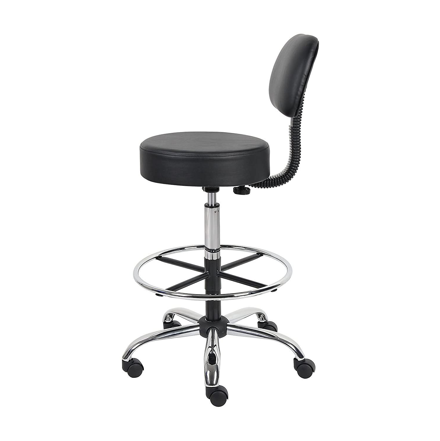 Caressoft Medical/Drafting Stool with Back Cushion Black