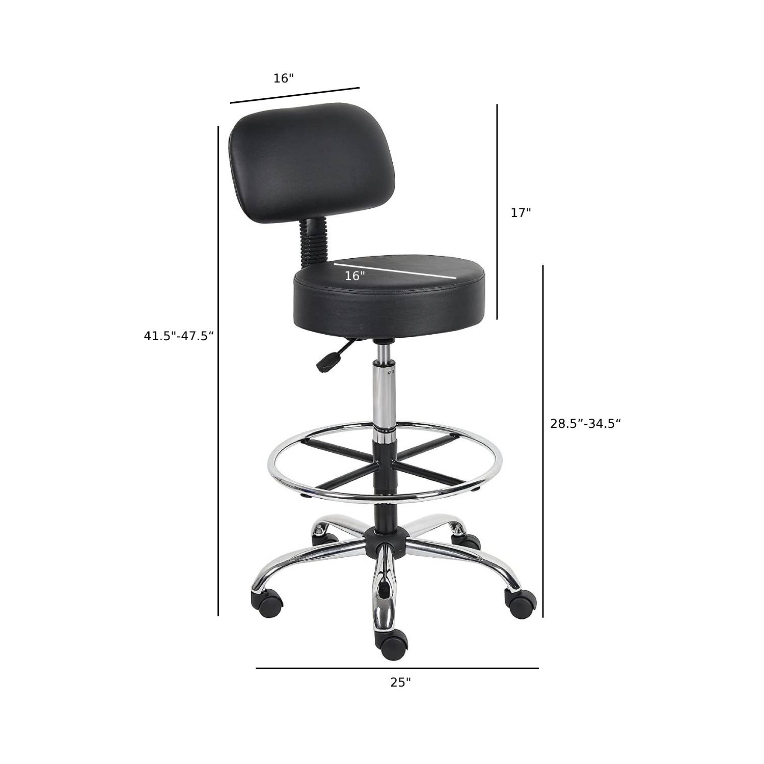 Caressoft Medical/Drafting Stool with Back Cushion Black
