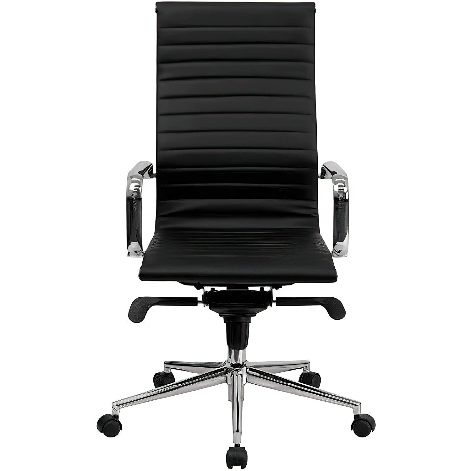 Chaise moderne en cuir PU côtelé à dossier haut, noir