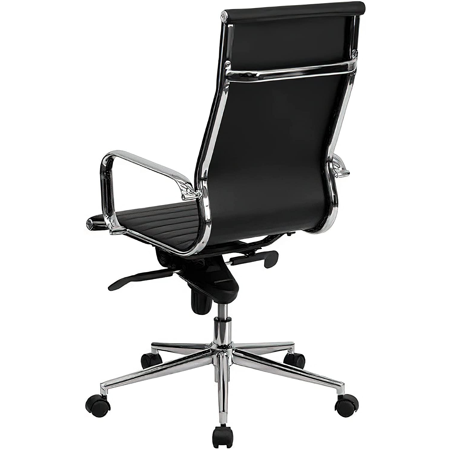 Chaise moderne en cuir PU côtelé à dossier haut, noir