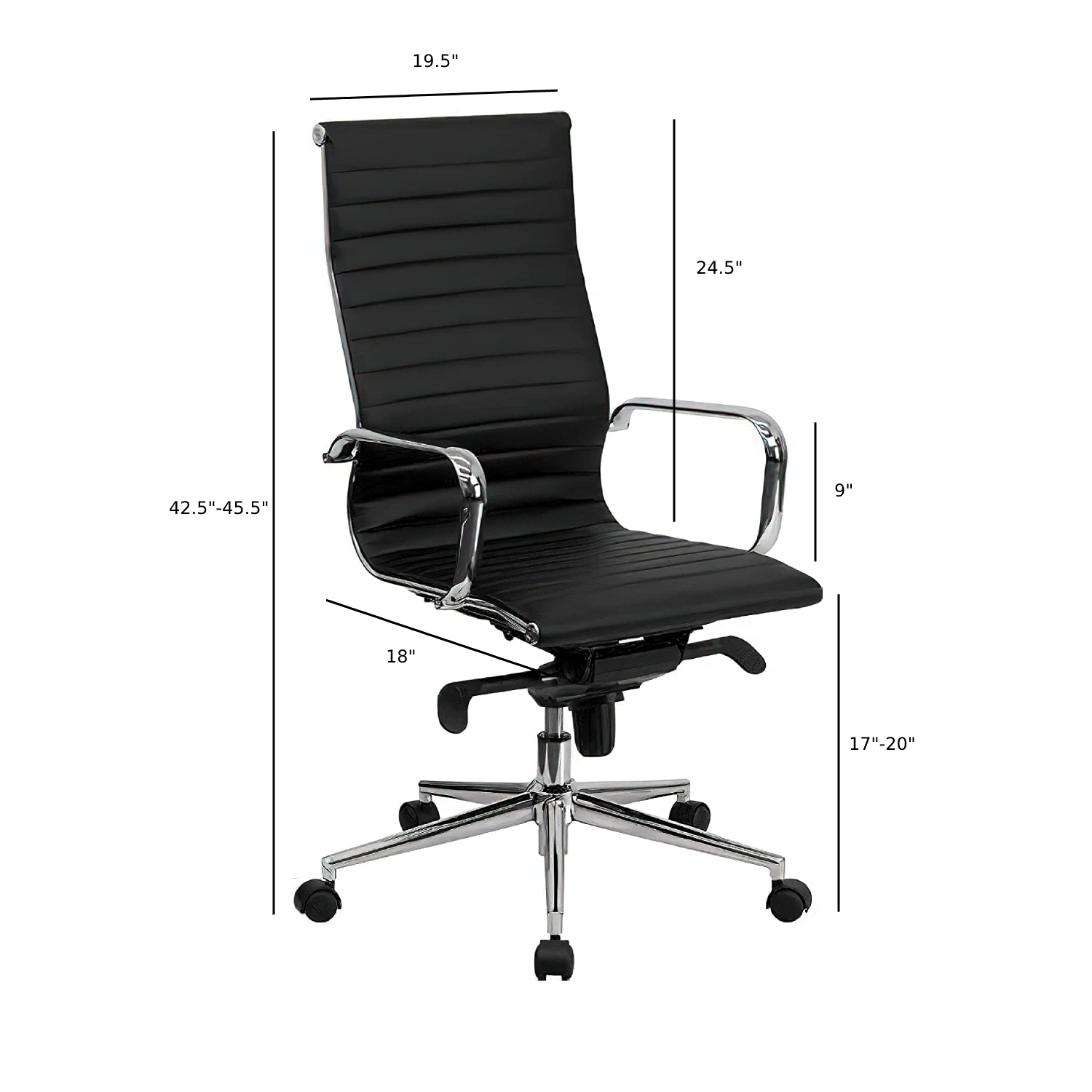 Chaise moderne en cuir PU côtelé à dossier haut, noir