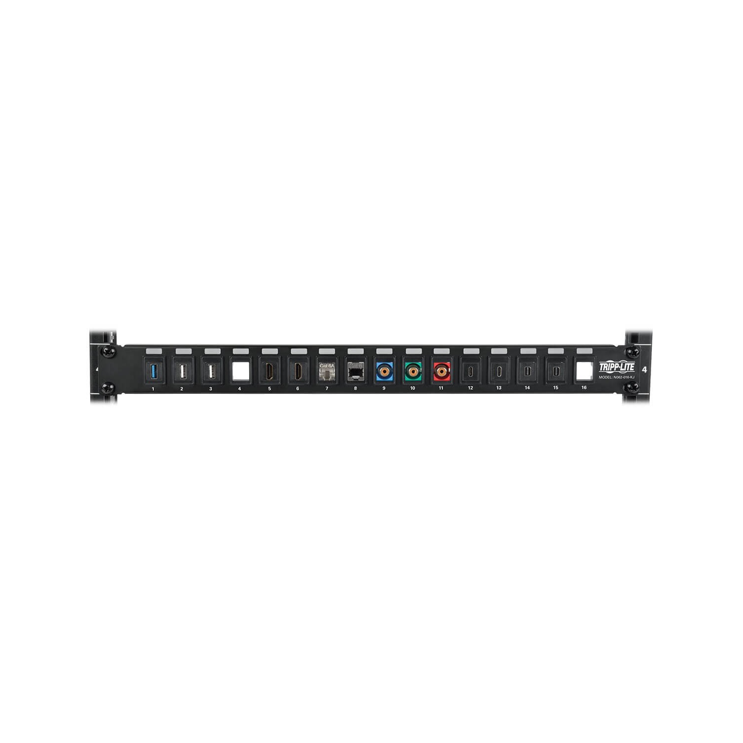 Tripp Lite 16-Port Keystone Blank Patch Panel RJ45 USB HDMI Cat5/Cat6 1URM