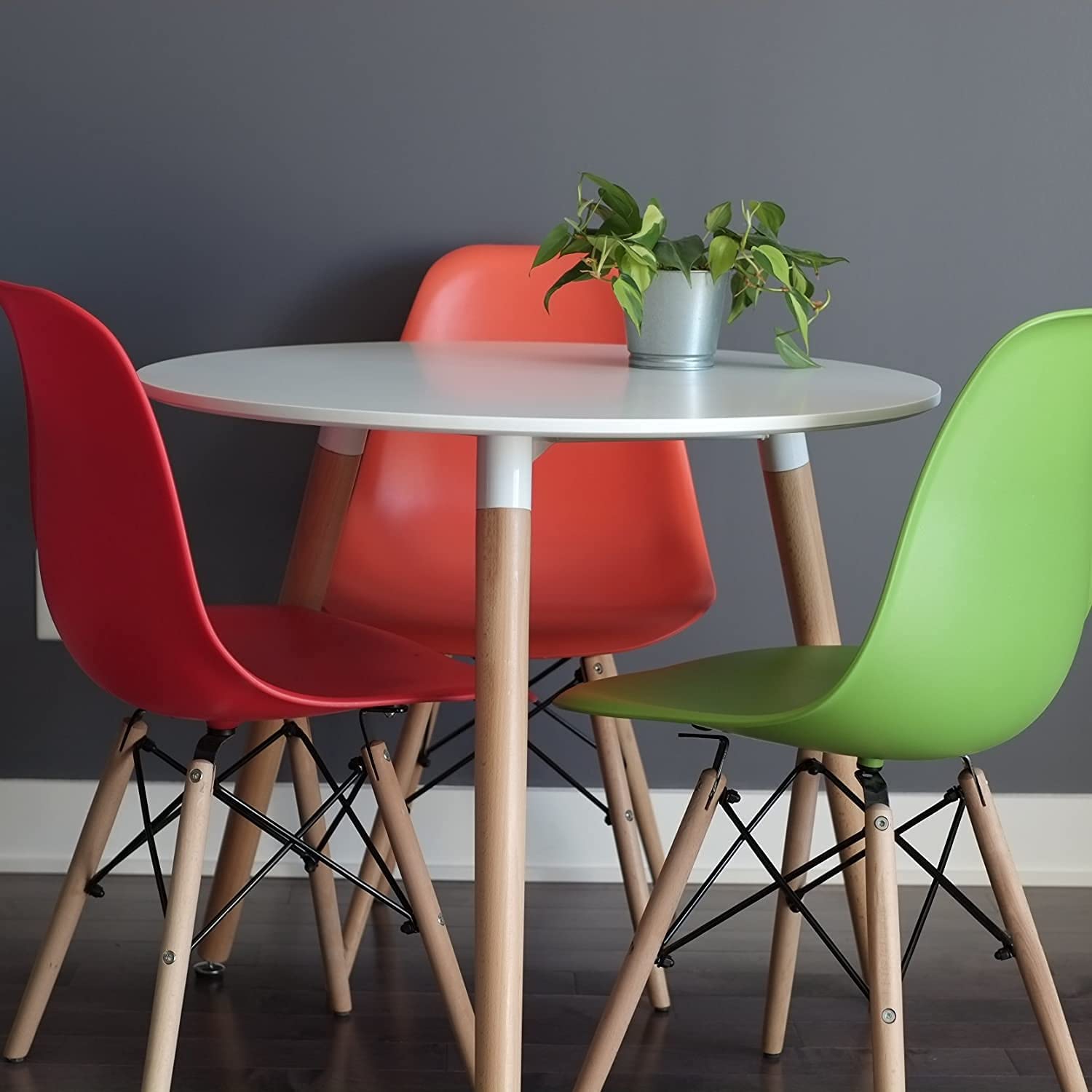 Nicer Furniture® Eiffel Style Dining Table with Wooden Legs- MDF Fiberboard Round Top 32" White