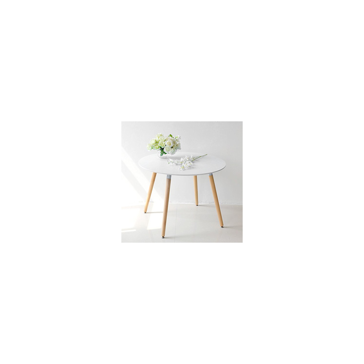 Nicer Furniture® Eames Style Dining Table with Wooden Legs- MDF Fiberboard Round Top 40" White