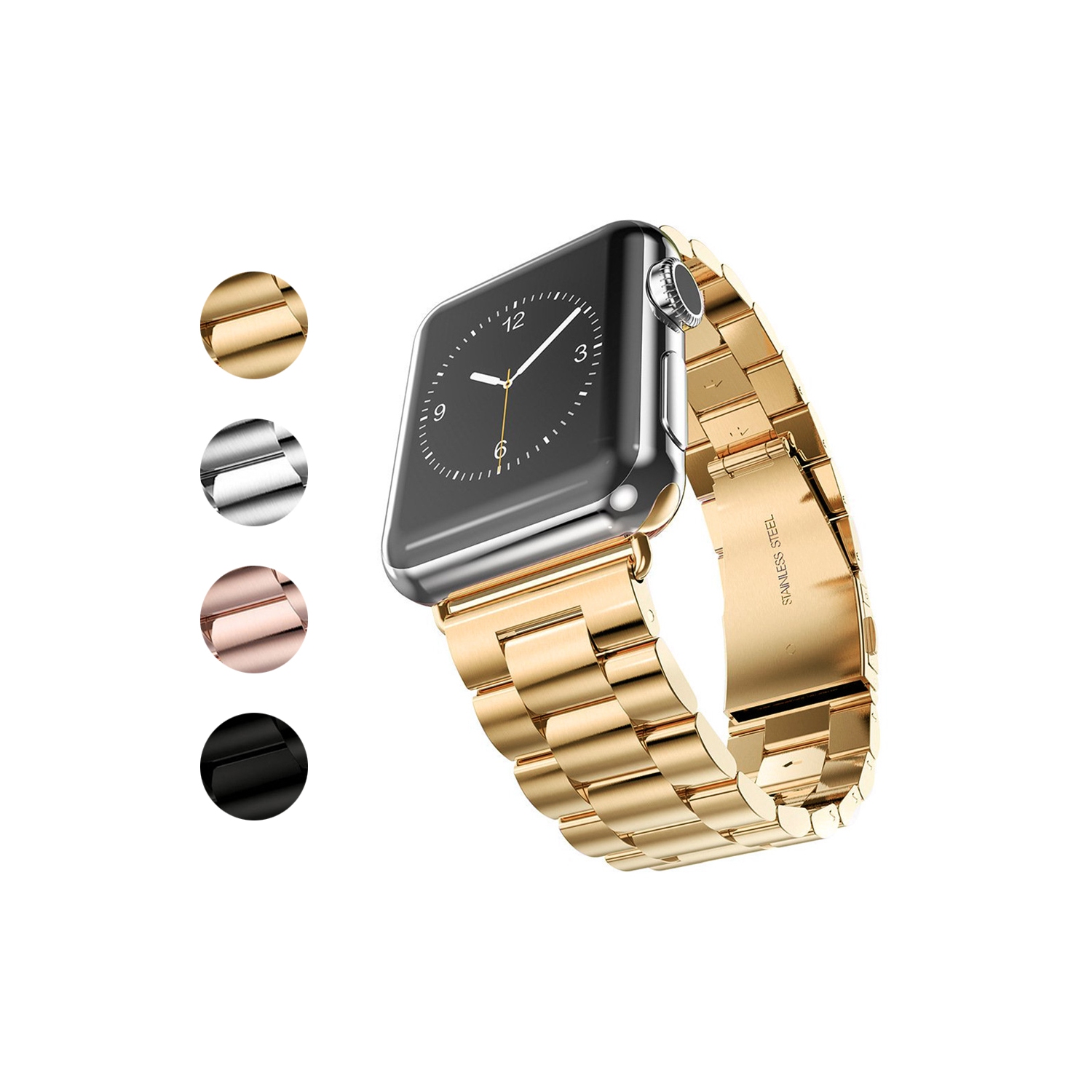 StrapsCo Stainless Steel Link Watch Band Strap for Apple Watch Series 1/2/3/4 - 42mm - Yellow Gold