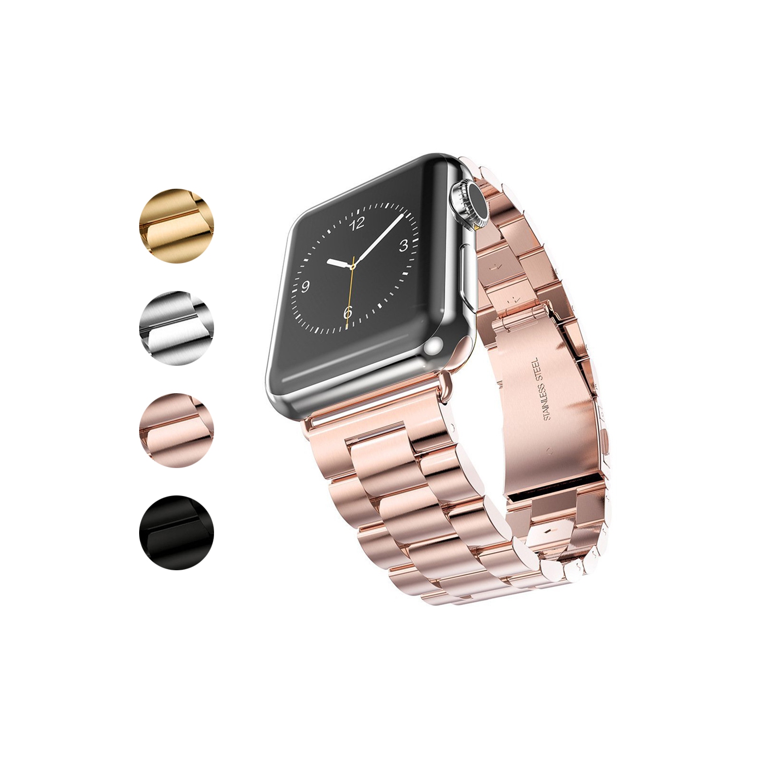 StrapsCo Bracelet de Montre en Chaîne en Acier Inoxydable pour Apple Watch Séries 1/2/3/4 - 42mm - Or Rose