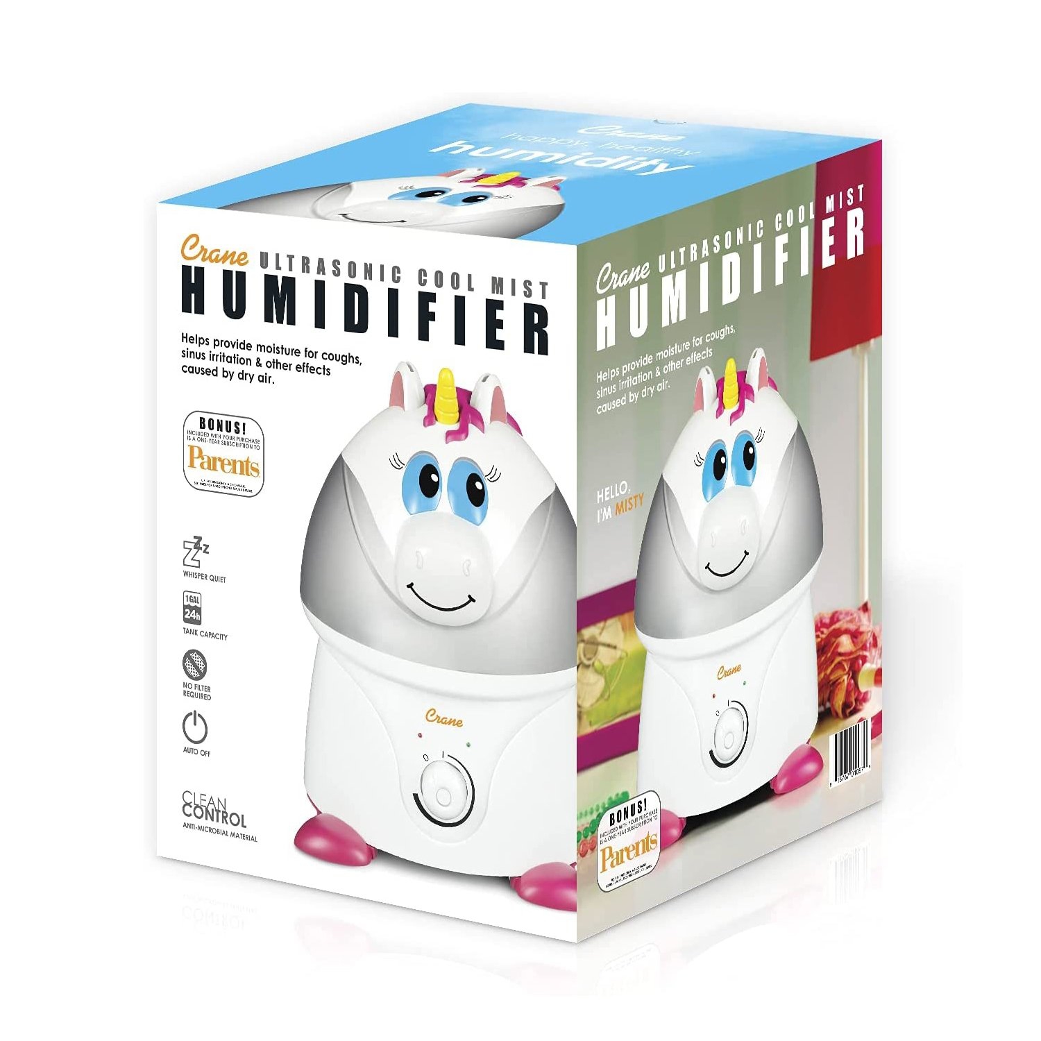 Crane - Humidificateur d'air à Vapeur Froide pour Chambre d'enfant, Capacité de 1 Gallon, Licorne