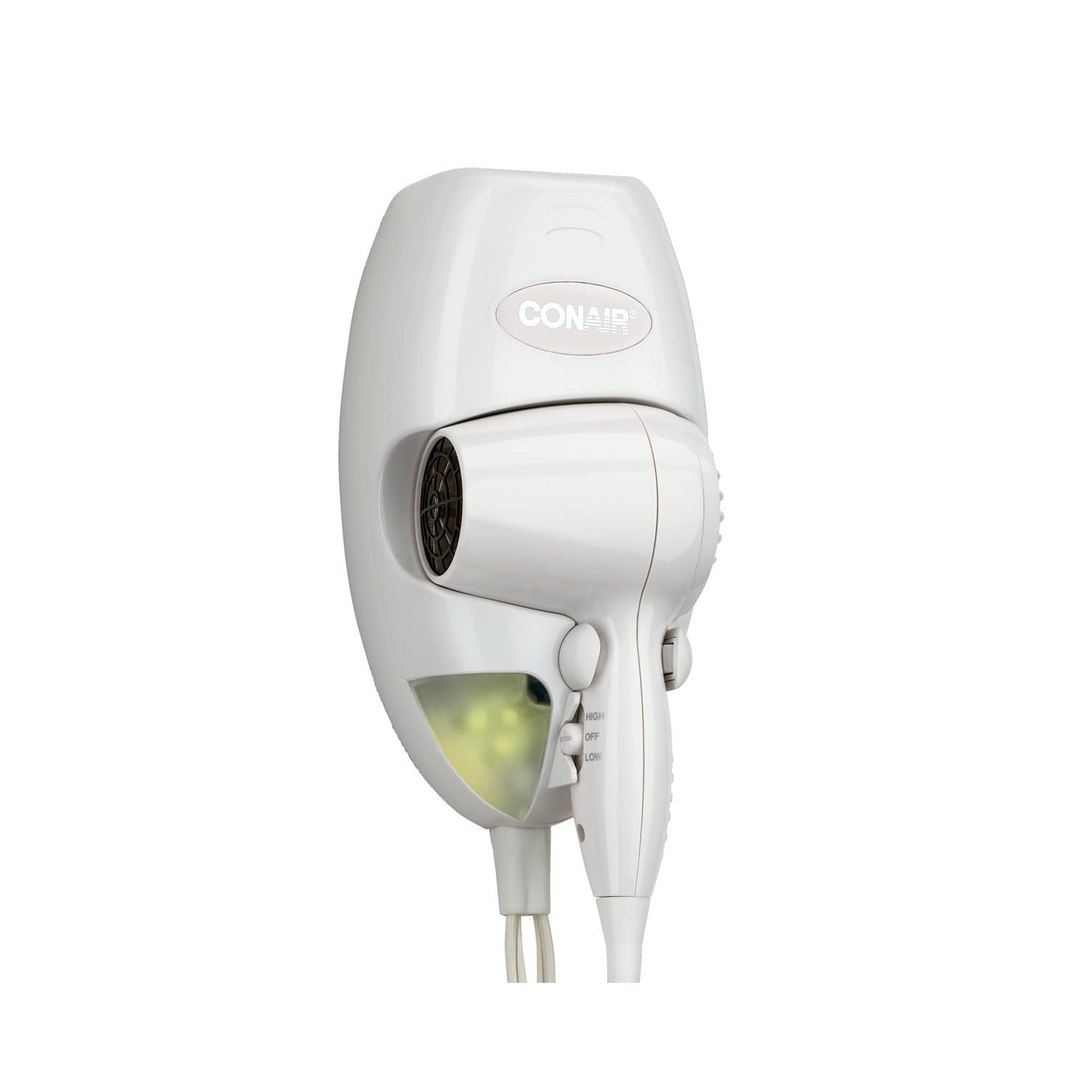 Sèche-cheveux mural compact de 1600 watts à 2 réglages de chaleur et 2 vitesses, blanc