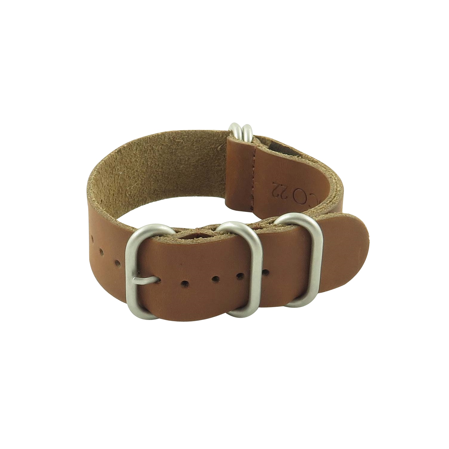 StrapsCo 18mm Brown Leather G10 Nato Zulu Watch Strap with Matte Stainless Steel Rings