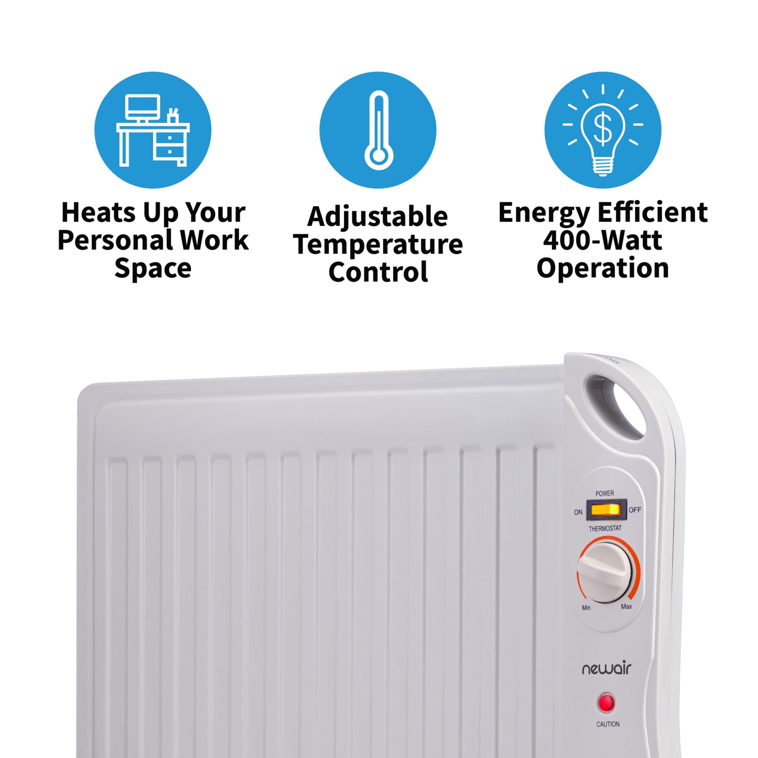 Newair Portable 400-watt Under Desk Heater with Slim Fit Design and Silent, Energy Efficient Operation - White