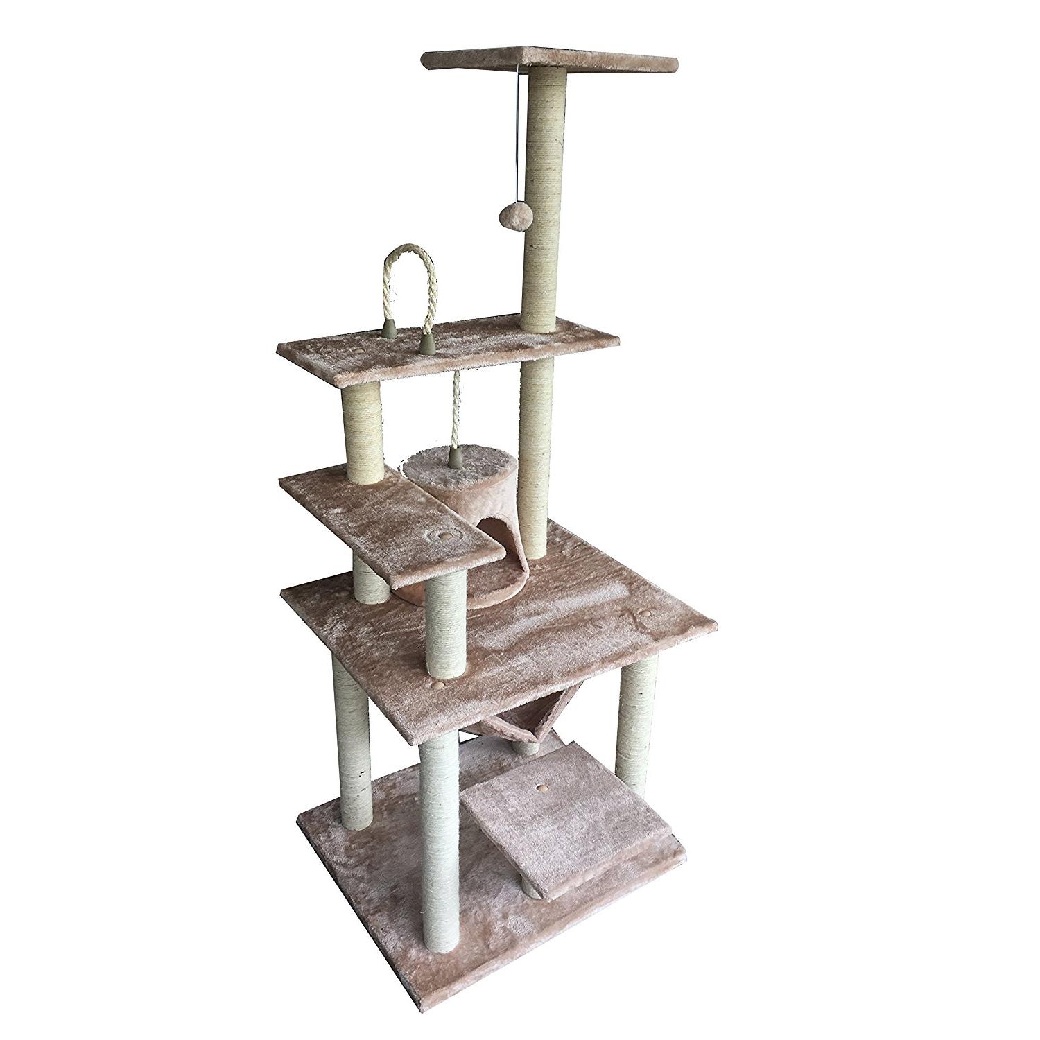 iPet 65 Inch Cat Tree Condo Teepee Cat Furniture Pet House Cat Exercise Tree in Beige