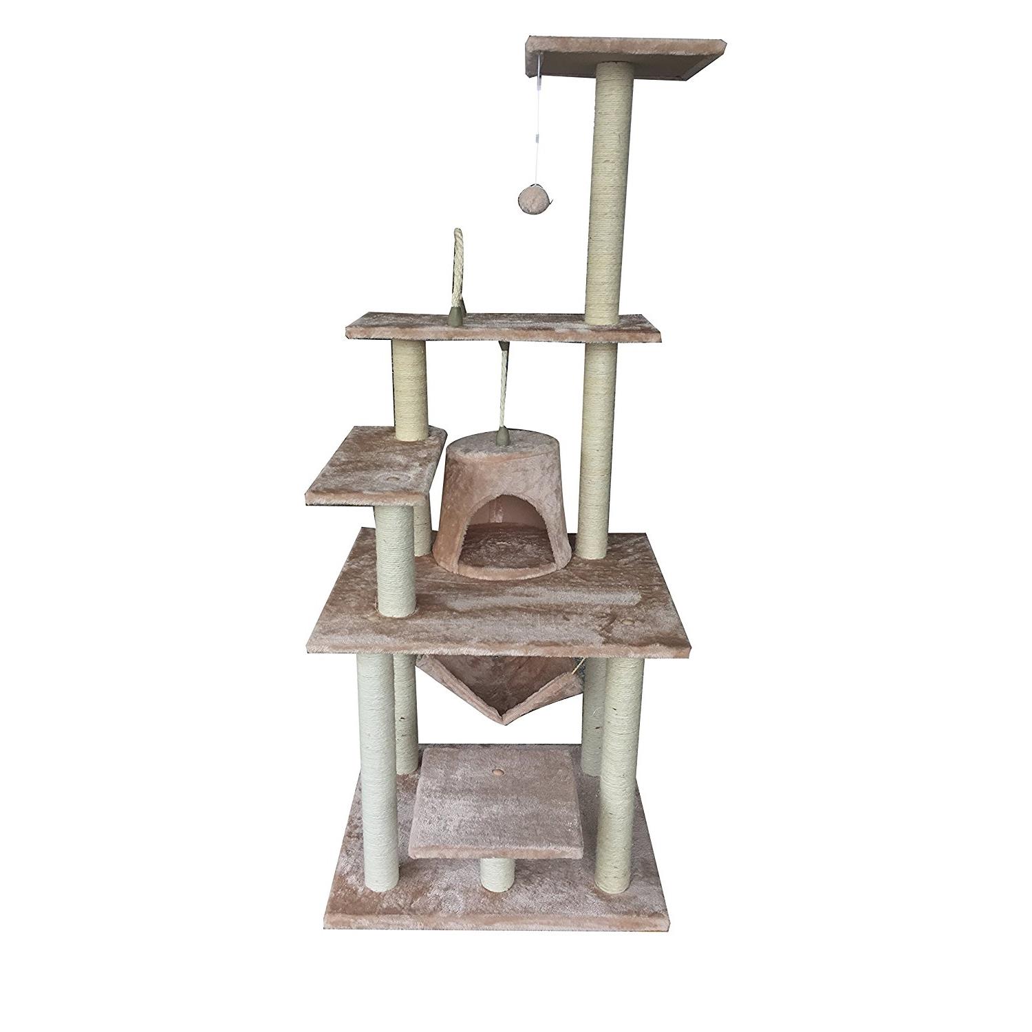 iPet 65 Inch Cat Tree Condo Teepee Cat Furniture Pet House Cat Exercise Tree in Beige