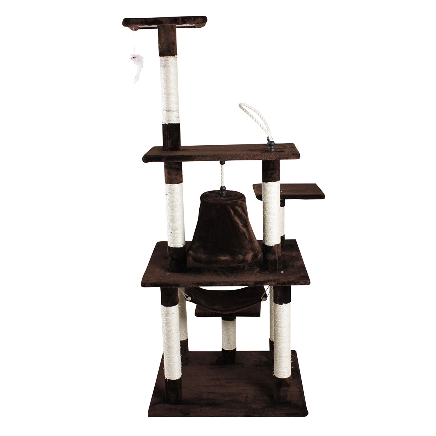 iPet 65 Inch Cat Tree Condo Teepee Cat Furniture Pet House Cat Exercise Tree in Brown