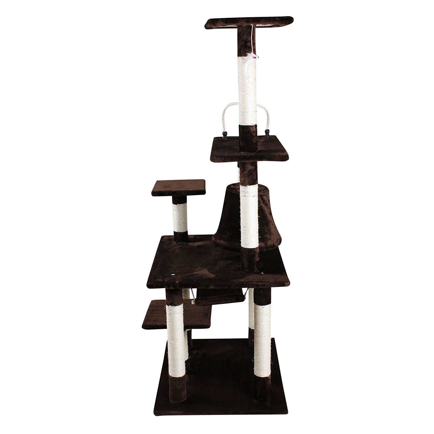 iPet 65 Inch Cat Tree Condo Teepee Cat Furniture Pet House Cat Exercise Tree in Brown