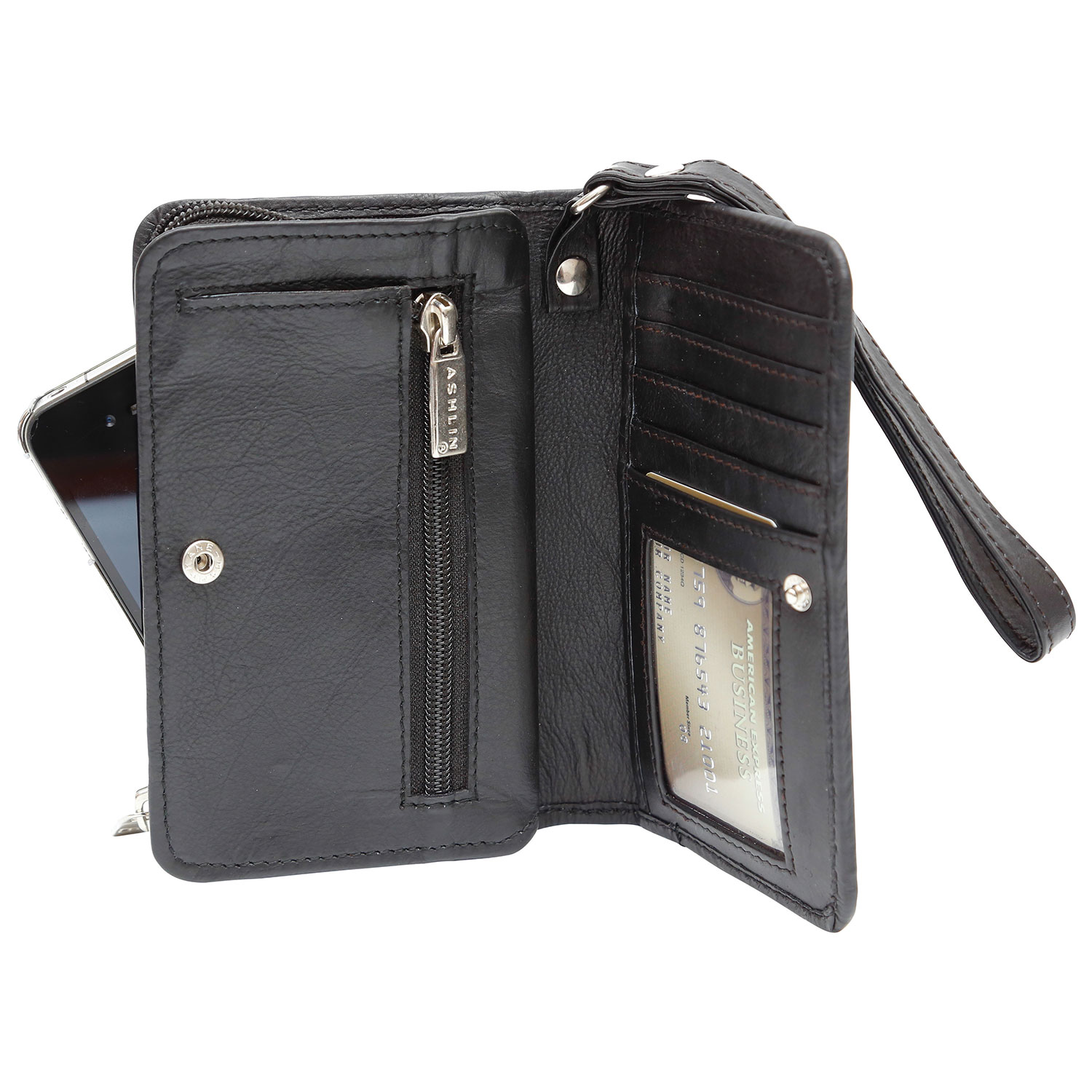 Étui-portefeuille à dragonne en cuir Vita d'Ashlin pour iPhone 6/7 - Noir